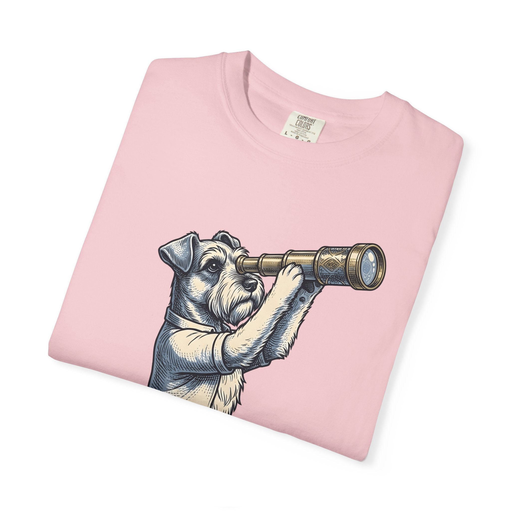 Terrier Puppy Shirt Dog Exploration Gift Women Retro Tee Puppy T-Shirt Dog Fan Vintage Tshirt Adventure Graphic Sketch Spyglass Tshirt