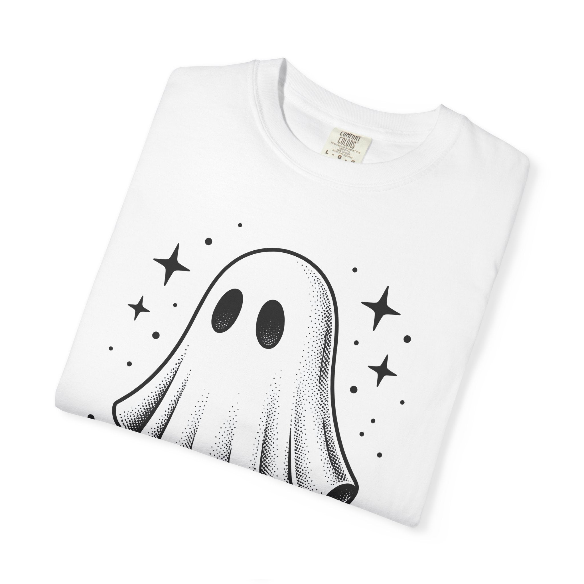 Ghost Graphic Shirt Halloween Spooky Gift Women Vintage Tee Specter T-Shirt Horror Fan Creepy Tshirt Creepy Graphic Hand Drawn Stars Tshirt