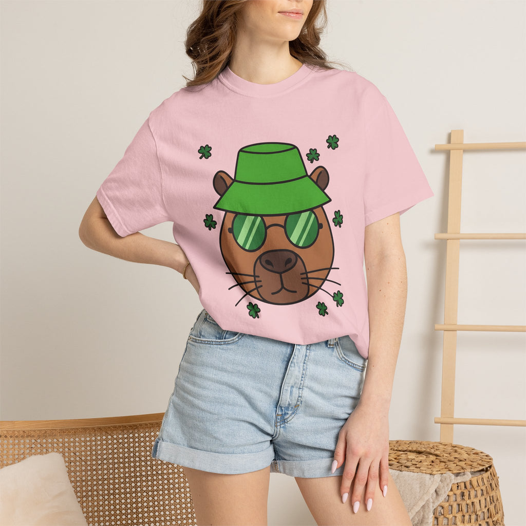 Capybara Shirt St Patrick's Day Critters Gift Women Caricature Tee Rodent T-Shirt Luck Enthusiast Cartoon Tshirt Animal Graphic Line Art