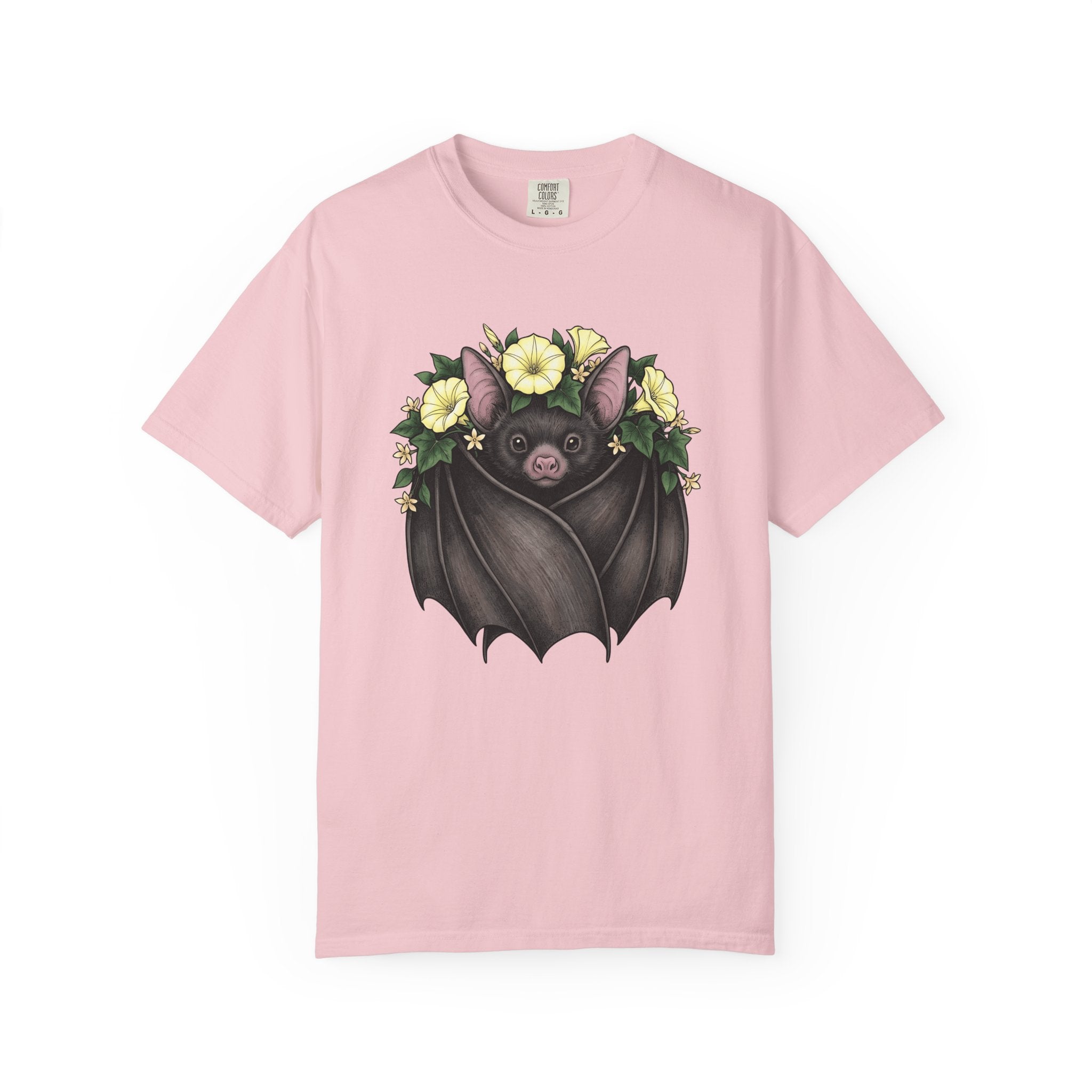 Bat Floral Shirt Animal Gothic Gift Women Hand Drawn Tee Bat T-Shirt Creature Fan Illustrated Tshirt Dark Graphic Vintage Morning Glory