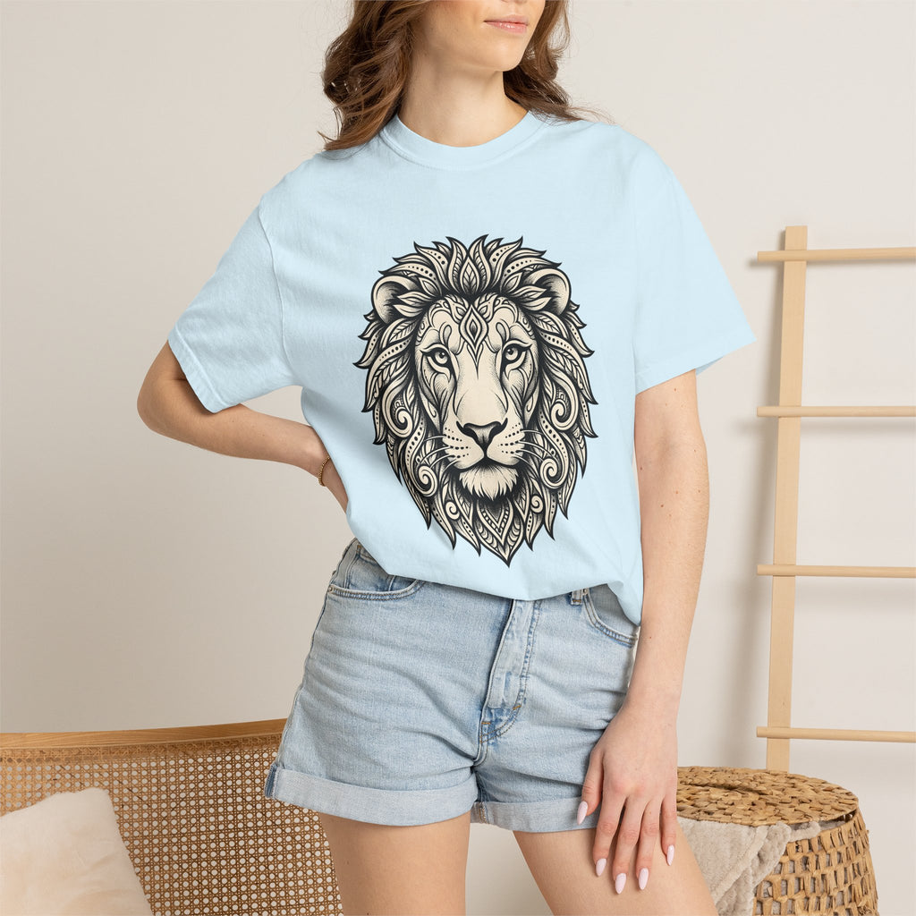 Lion Head Shirt Animals Astrology Gift Women Tribal Tee Lion T-Shirt Wildlife Fan Primitive Tshirt Zodiac Graphic Sketch Design Tshirt