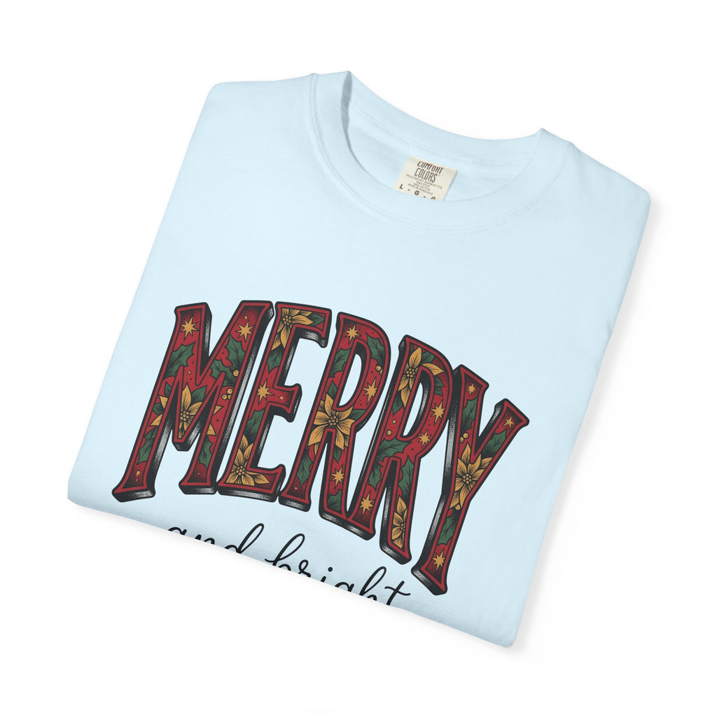Poinsettia Holly Words Shirt Christmas Festivities Gift Women Merry Tee Christmas Decoration T-Shirt Holiday Fan Christmas Art Tshirt