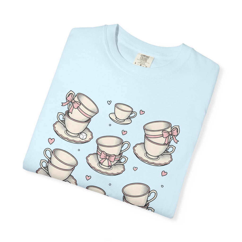 Tea Cups Shirt Coffee Tea Gift Women Kawaii Tee Teacup T-Shirt Coffee Fan Tea Mug Graphic Vintage Bows Tshirt