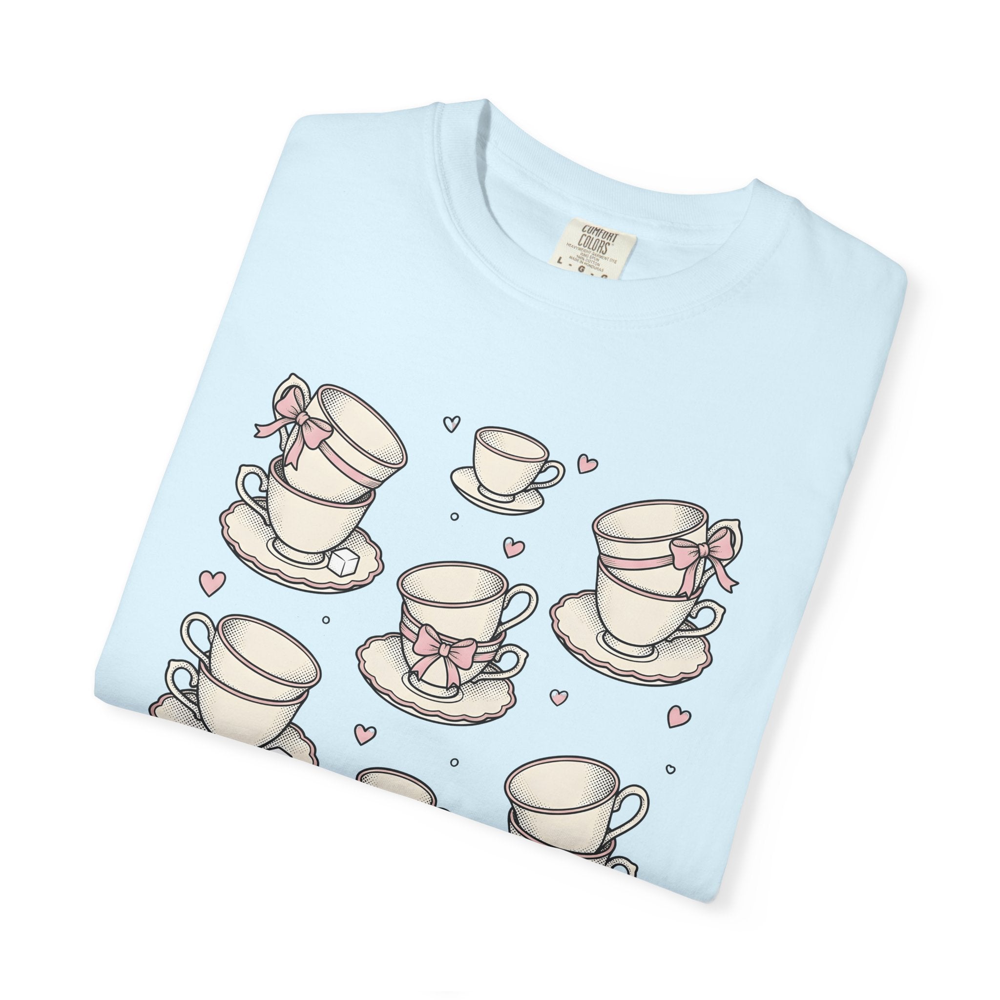 Tea Cups Shirt Coffee Tea Gift Women Kawaii Tee Teacup T-Shirt Coffee Fan Tea Mug Graphic Vintage Bows Tshirt