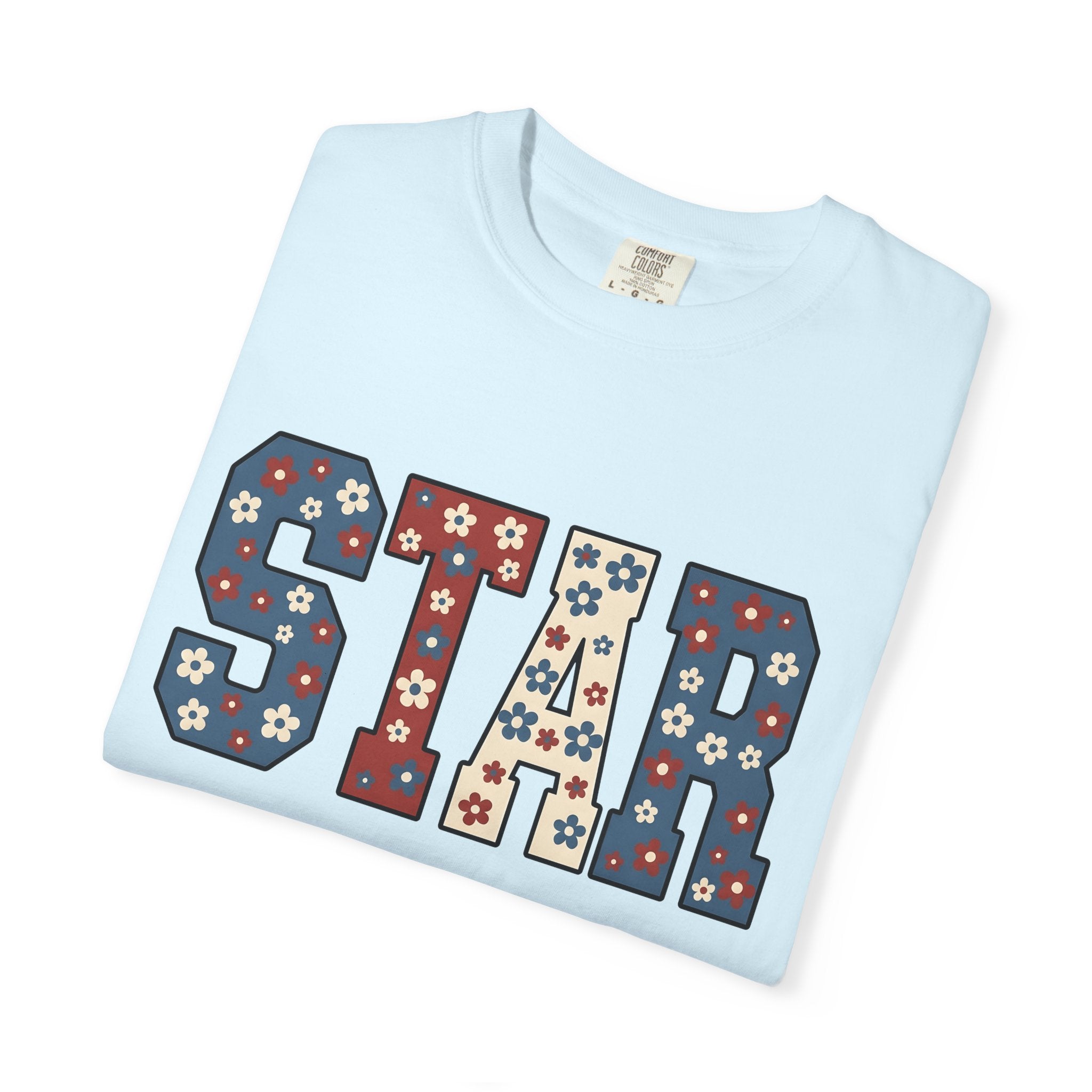 Flower Star Lettering Shirt 4th Of July America Gift Women Strong Tee Floral T-Shirt Patriotic Fan Bold Tshirt American Graphic Vintage