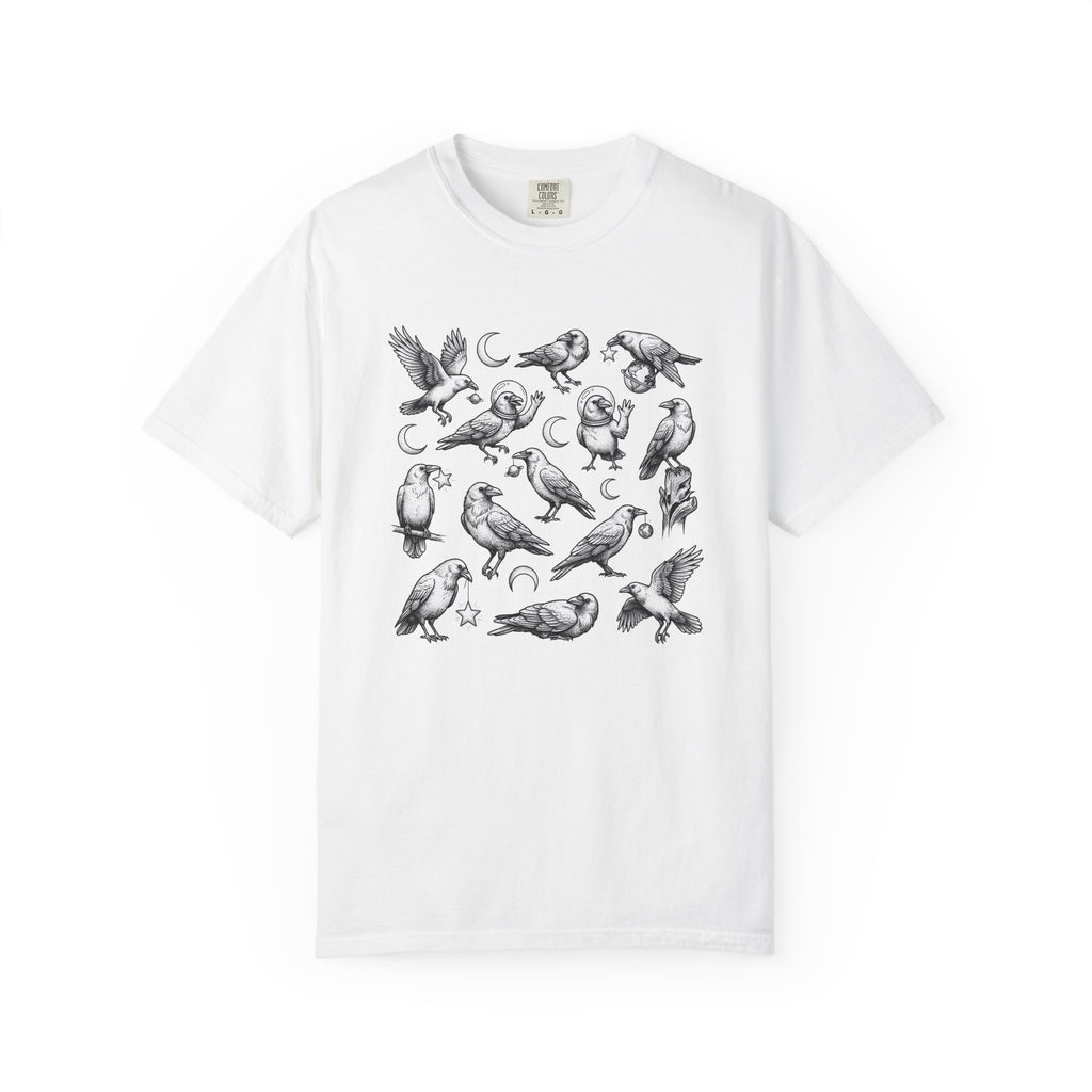 Raven Graphic Shirt Animals Gothic Gift Women Tattoo Style Tee Crow T-Shirt Wildlife Fan Tattoo Art Tshirt Dark Graphic Vintage Moon Tshirt