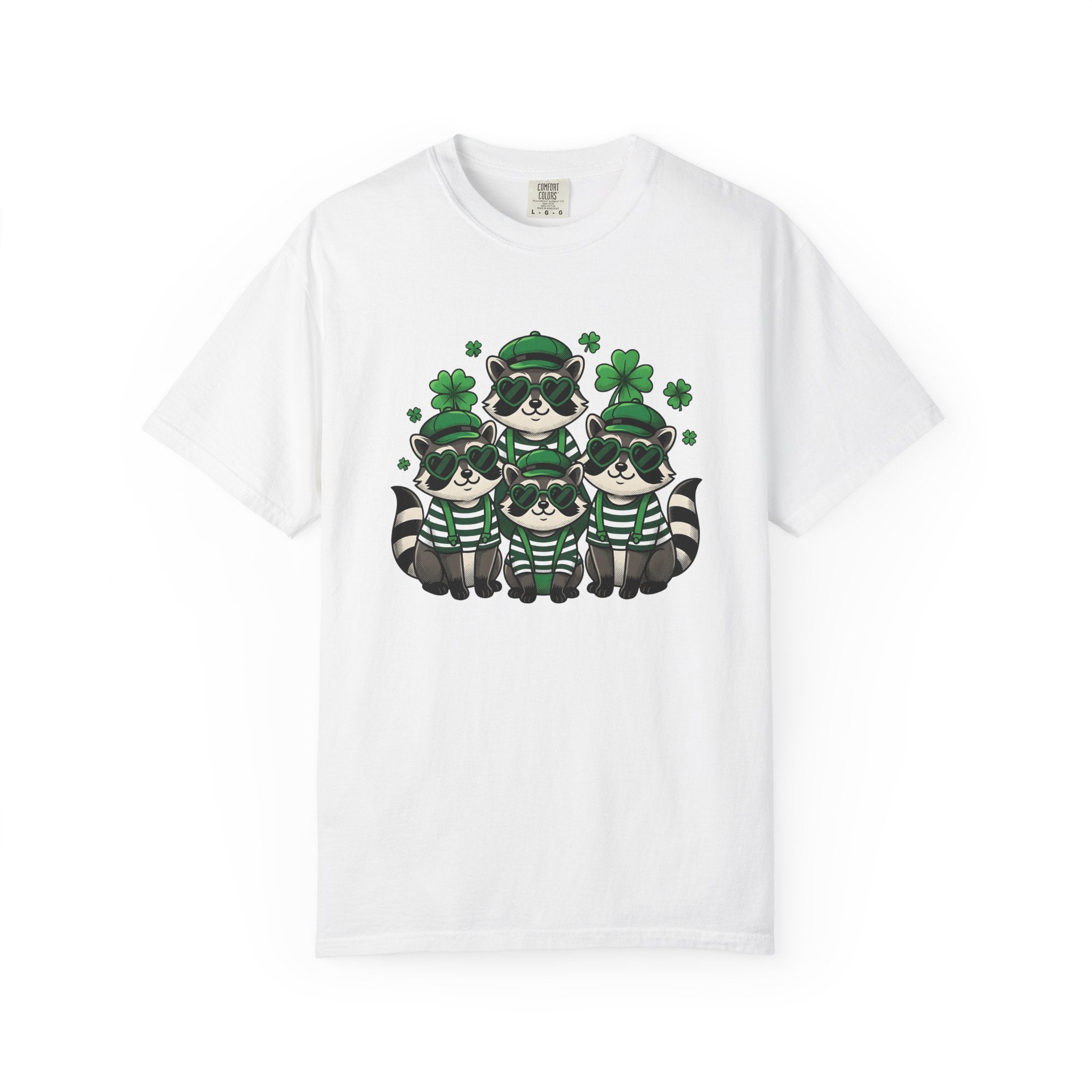 Raccoon Group Shirt St Patrick's Day Animal Gift Women Kawaii Tee Trash Panda T-Shirt Irish Fan Cute Tshirt Wildlife Graphic Retro Shamrock