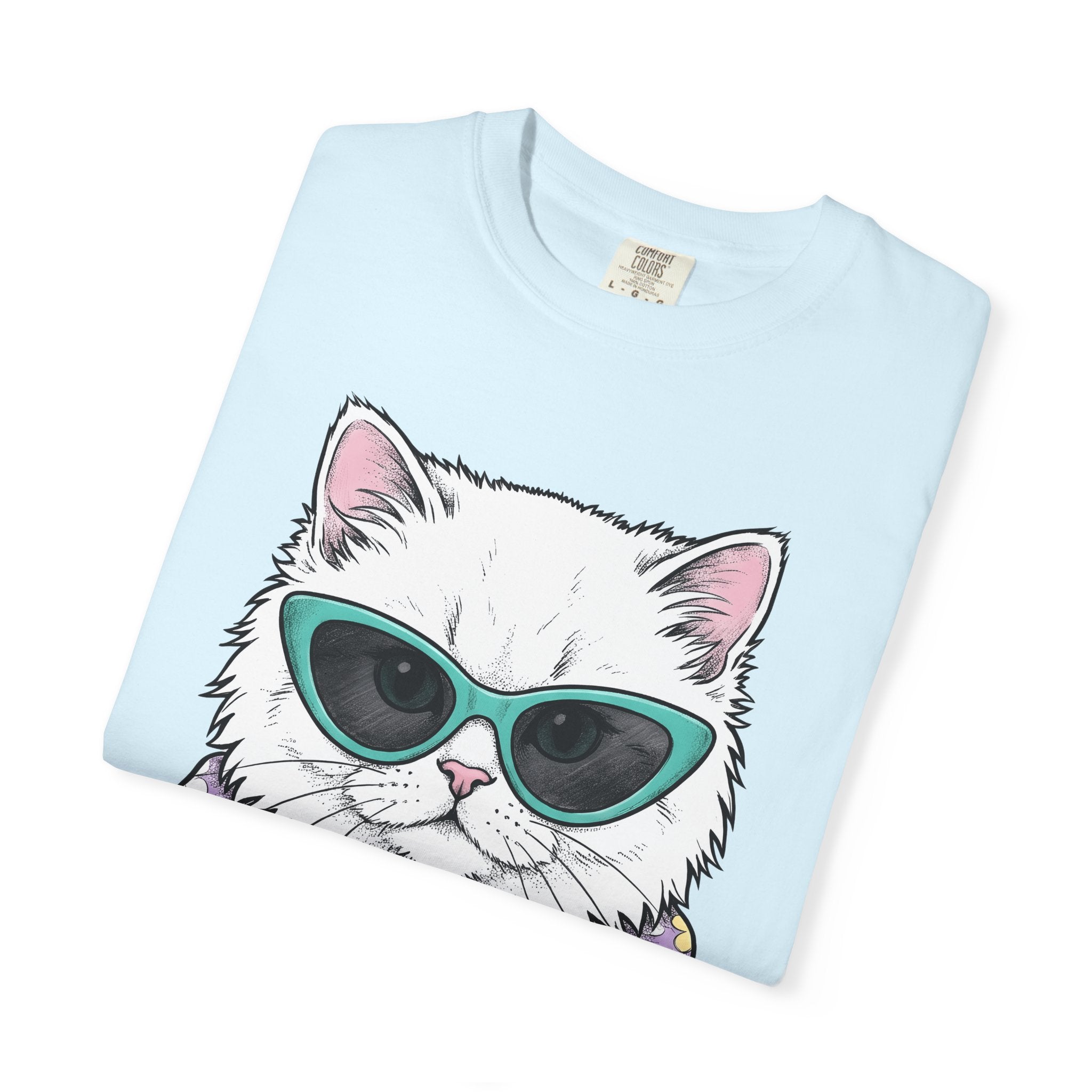White Kitten Shirt Easter Pet Gift Women Sketch Tee Kitten T-Shirt Easter Fan Drawing Graphic Vintage Flower Scarf Tshirt