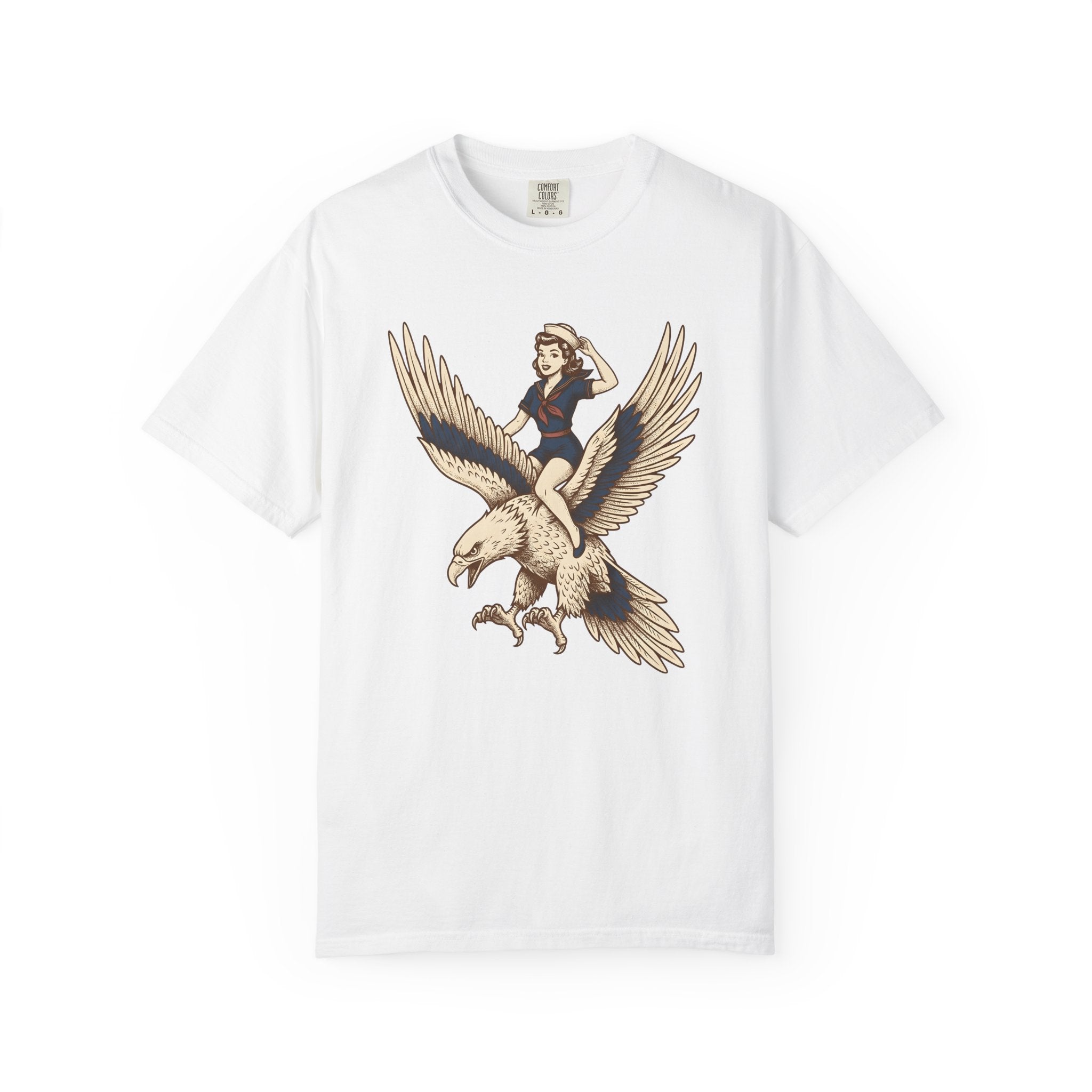 Retro Girl Eagle Shirt Patriotic Army Gift Women Vintage Tee Eagle T-Shirt Nationalist Fan Retro Tshirt Military Graphic Pop Art Navy
