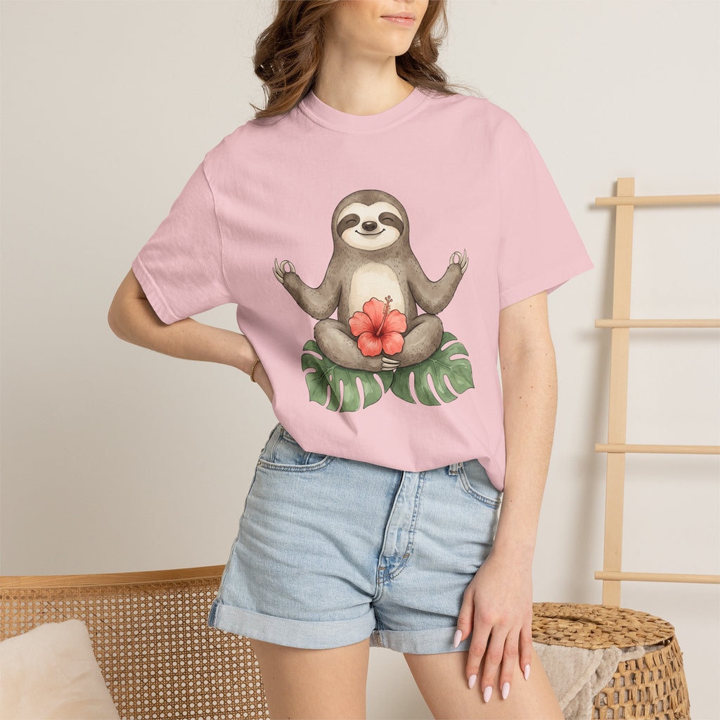 Sloth Yoga Shirt Yoga Animal Gift Women Whimsical Tee Slow Loris T-Shirt Yoga Enthusiast Wildlife Graphic Tshirt Watercolor Hibiscus Tshirt