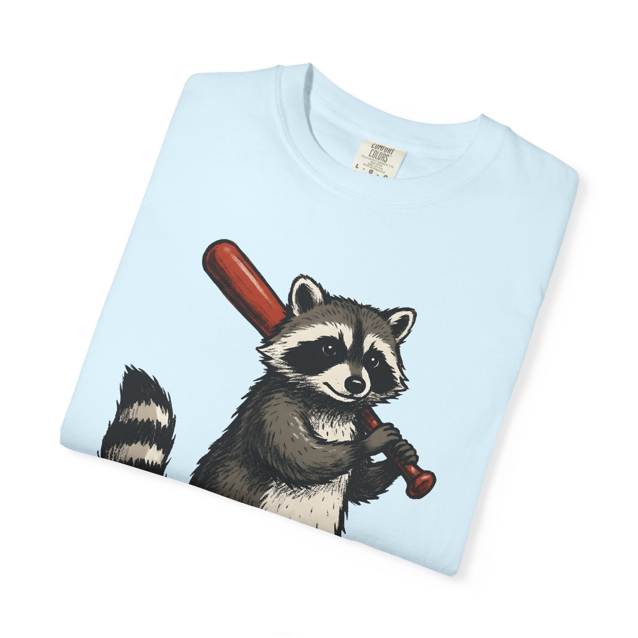 Raccoon Baseball Shirt Cute Animal Gift Women Cartoon Tee Baseball T-Shirt Adorable Fan Comic Tshirt Wildlife Graphic Hand Drawn Bat Tshirt