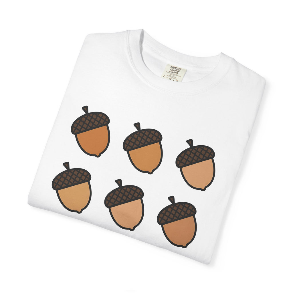 Acorn Print Shirt Cute Autumn Gift Women Comic Tee Oak T-Shirt Adorable Fan Cartoon Tshirt Fall Graphic Clean Check Design Tshirt