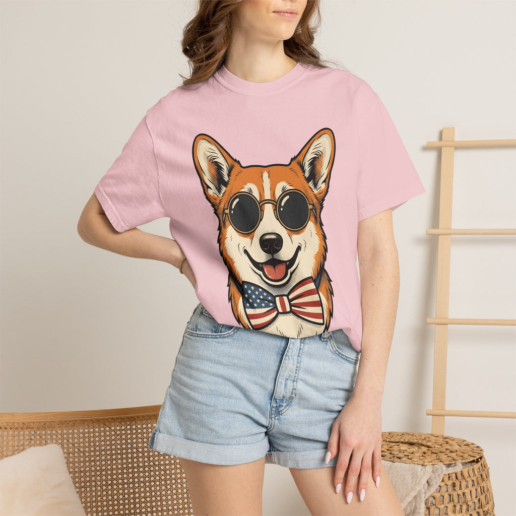 Corgi Puppy Shirt Dog Independence Gift Women Comic Tee Puppy T-Shirt Dog Fan Cartoon Tshirt Freedom Graphic Retro Shades Tshirt