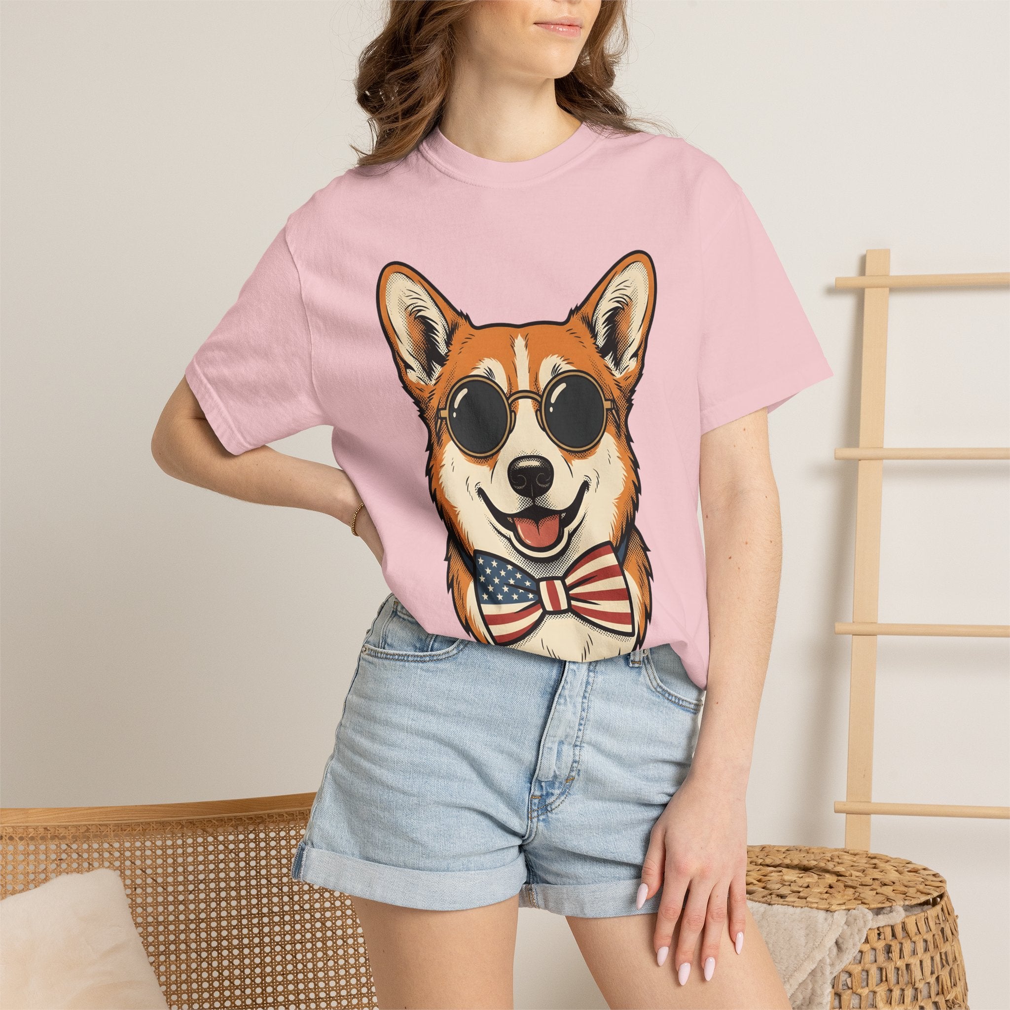Corgi Puppy Shirt Dog Independence Gift Women Comic Tee Puppy T-Shirt Dog Fan Cartoon Tshirt Freedom Graphic Retro Shades Tshirt