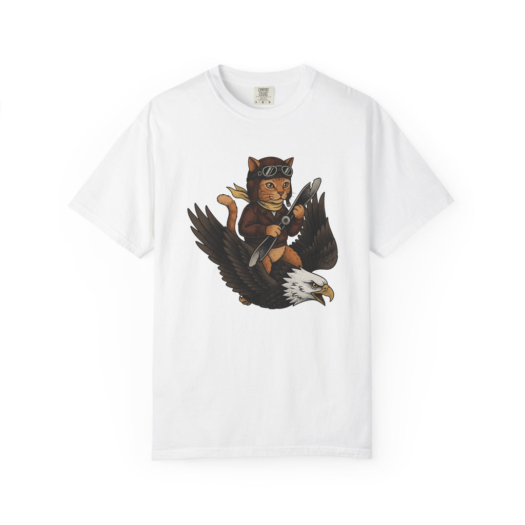 Flying Cat Shirt Cat Gift Women Creatures Classic Tee Kitty T-Shirt Cat Fan Vintage Tshirt Beast Graphic Doodle Falcon Tshirt