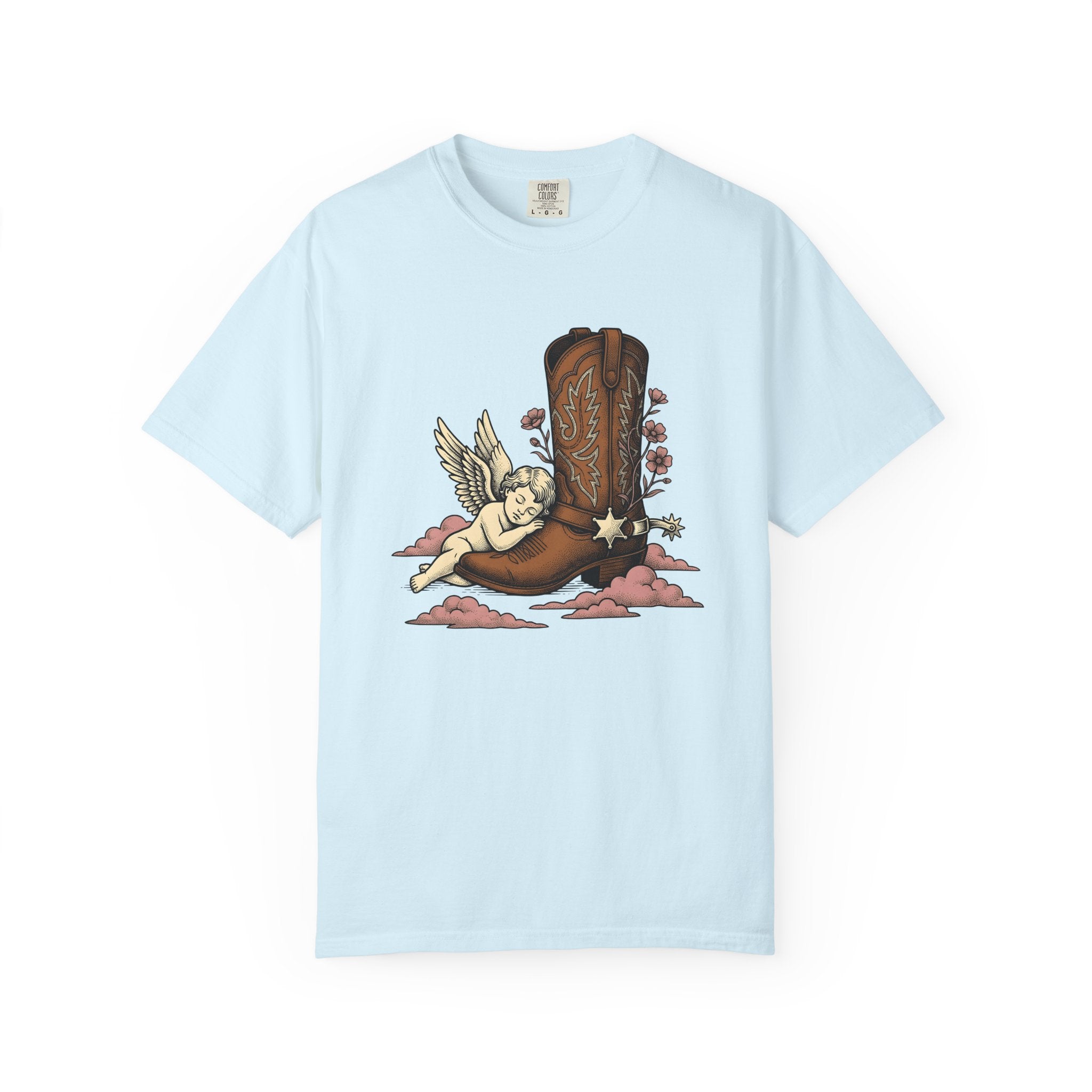 Cowboy Boot Cherub Shirt Valentine Western Gift Women Tattoo Style Tee Cherubim T-Shirt Cupid Fan Tattooed Tshirt Rodeo Graphic Vintage Pink