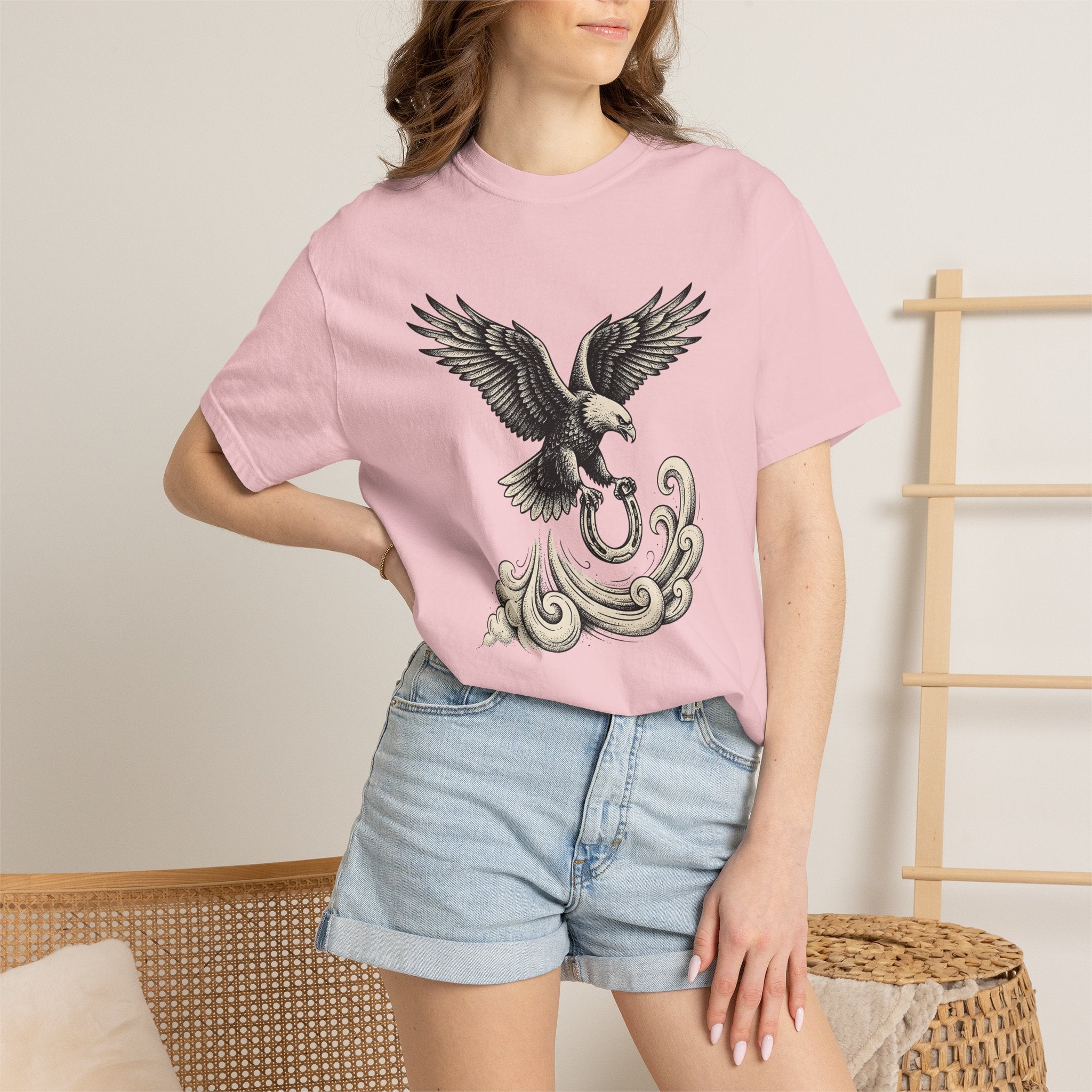 Eagle Horseshoe Shirt Cowgirl Western Gift Women Tattoo Tee Horseshoe T-Shirt Rodeo Fan Ink Tshirt Western Graphic Vintage Western Swirl