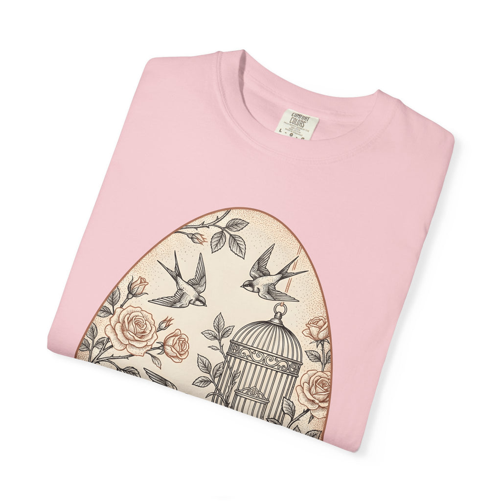 Flower Egg Birds Shirt Easter Wildlife Gift Women Retro Tee Floral T-Shirt Easter Fan Vintage Tshirt Wildlife Graphic Sketch Cage Tshirt