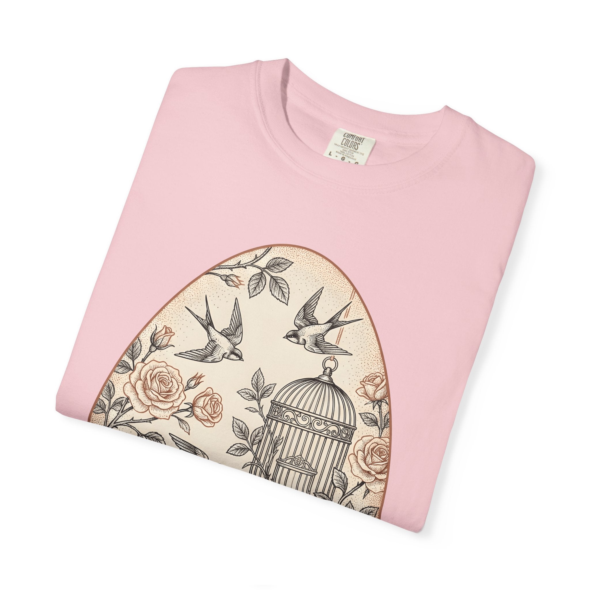 Flower Egg Birds Shirt Easter Wildlife Gift Women Retro Tee Floral T-Shirt Easter Fan Vintage Tshirt Wildlife Graphic Sketch Cage Tshirt