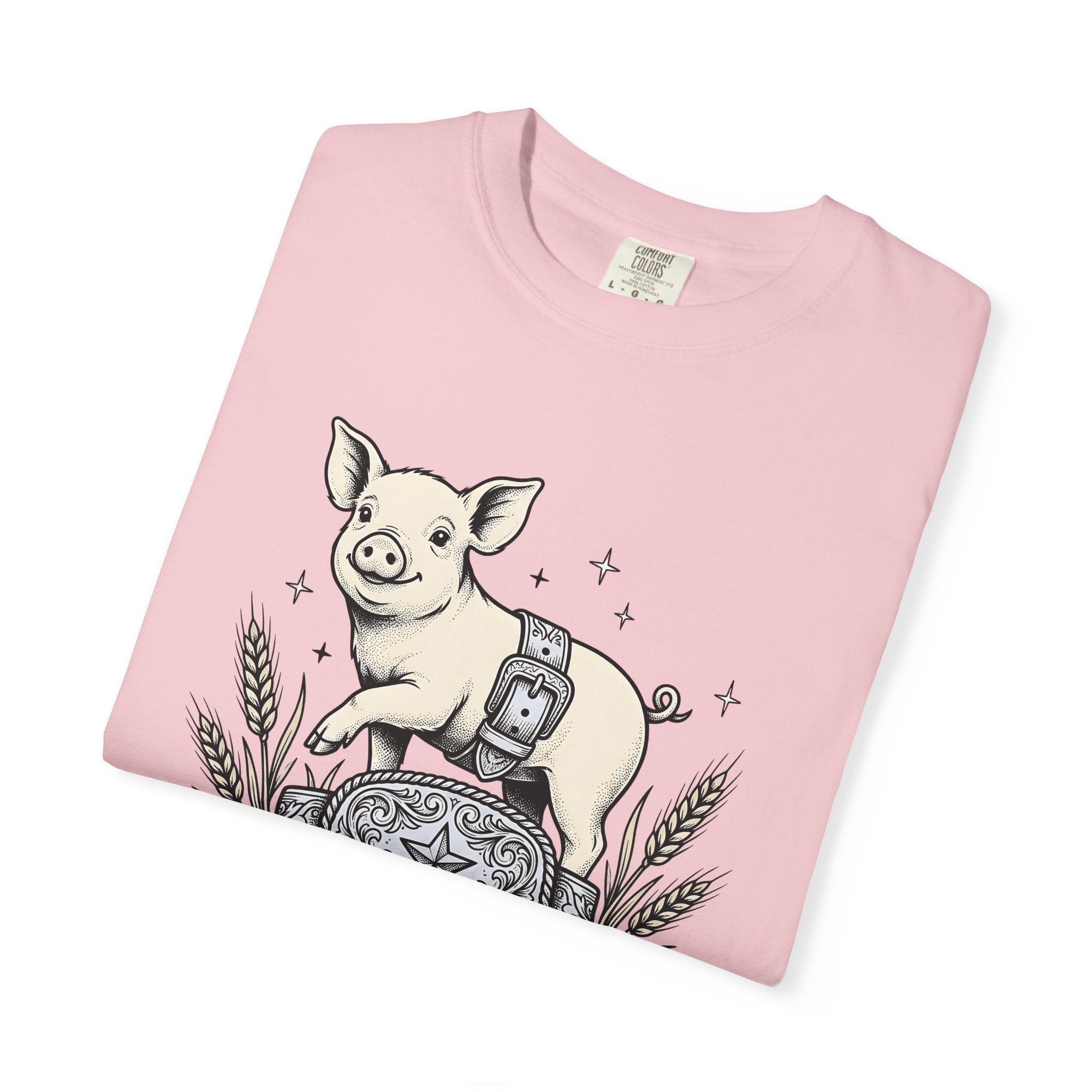 Hog Belt Buckle Shirt Cowgirl Agriculture Gift Women Retro Tee Belt Buckle T-Shirt Rodeo Fan Vintage Tshirt Farming Graphic Sketch Grain