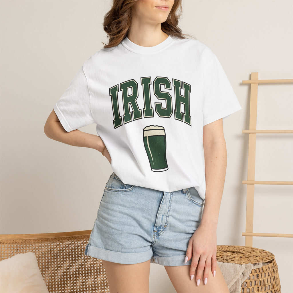Pint Glass Shirt St Patrick's Day Liquor Gift Women Hand Drawn Tee Beer Glass T-Shirt Shamrock Fan Illustrated Tshirt Cocktail Graphic