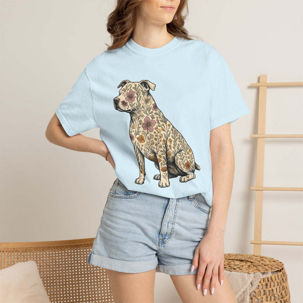 Blossom Dog Shirt Dog Wildlife Gift Women Tribal Tee Puppy T-Shirt Dog Fan Canine Graphic Tshirt Classic Garden Flowers Tshirt