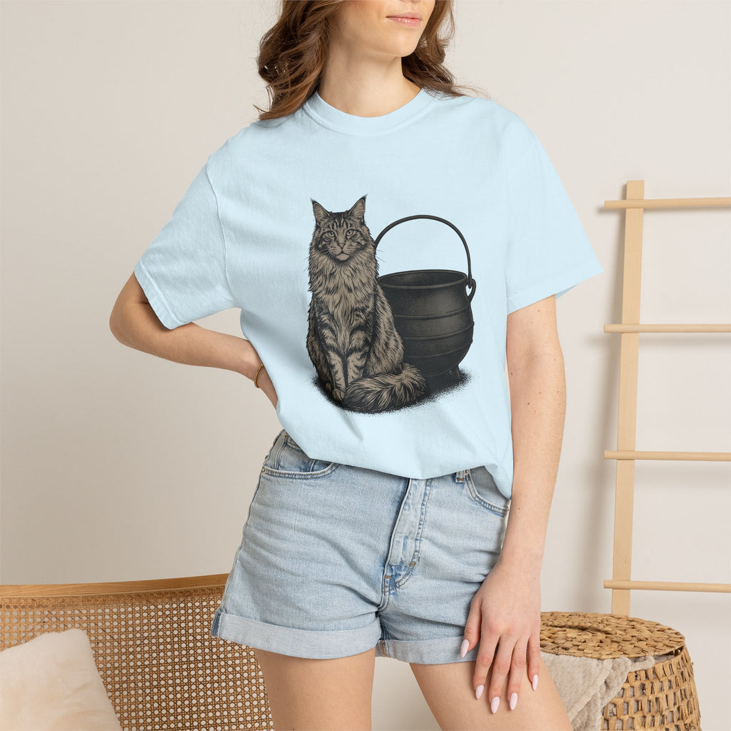 Maine Coon Kitten Shirt Cat Witchcraft Gift Women Sketch Tee Kitten T-Shirt Cat Fan Drawing Graphic Retro Pot Tshirt