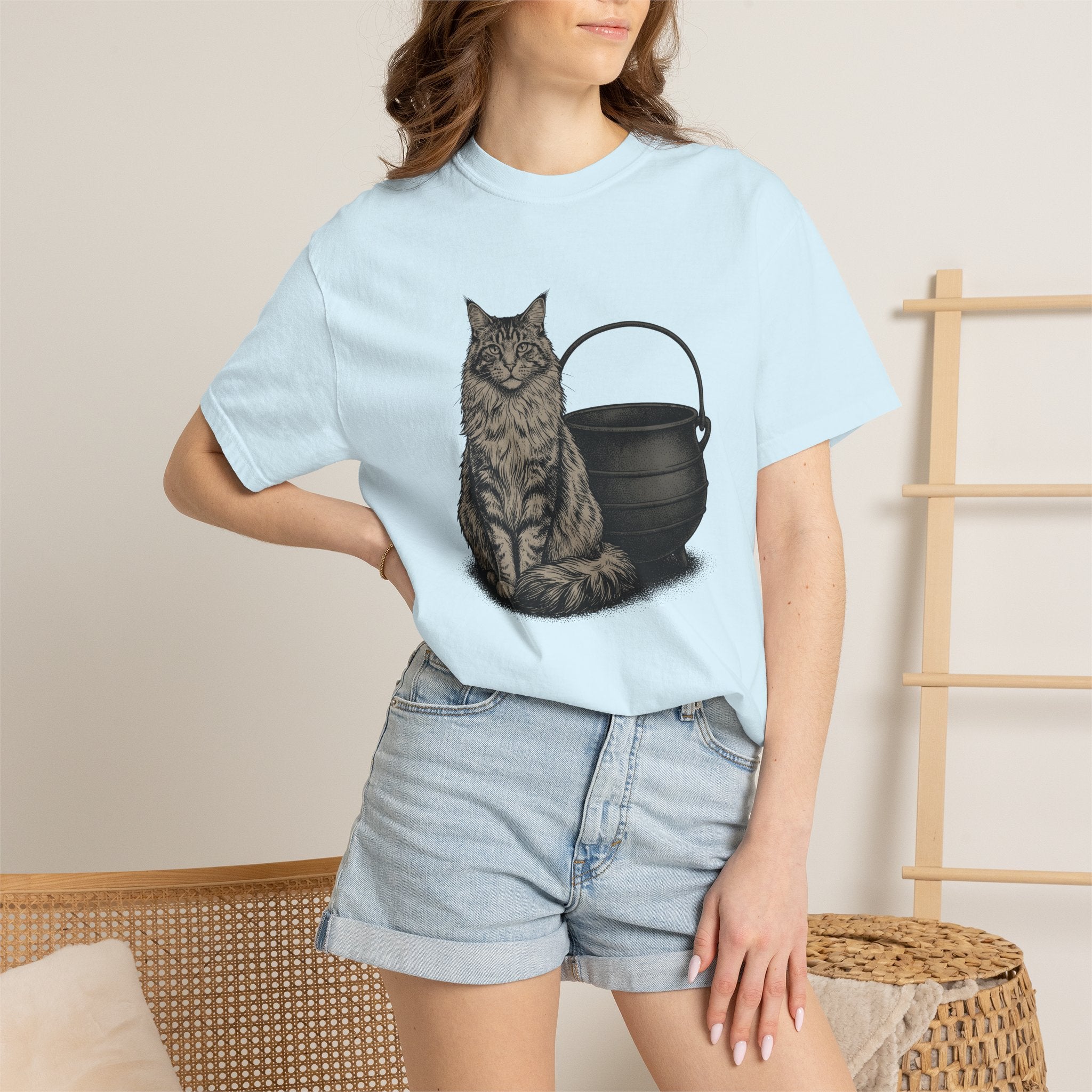 Maine Coon Kitten Shirt Cat Witchcraft Gift Women Sketch Tee Kitten T-Shirt Cat Fan Drawing Graphic Retro Pot Tshirt