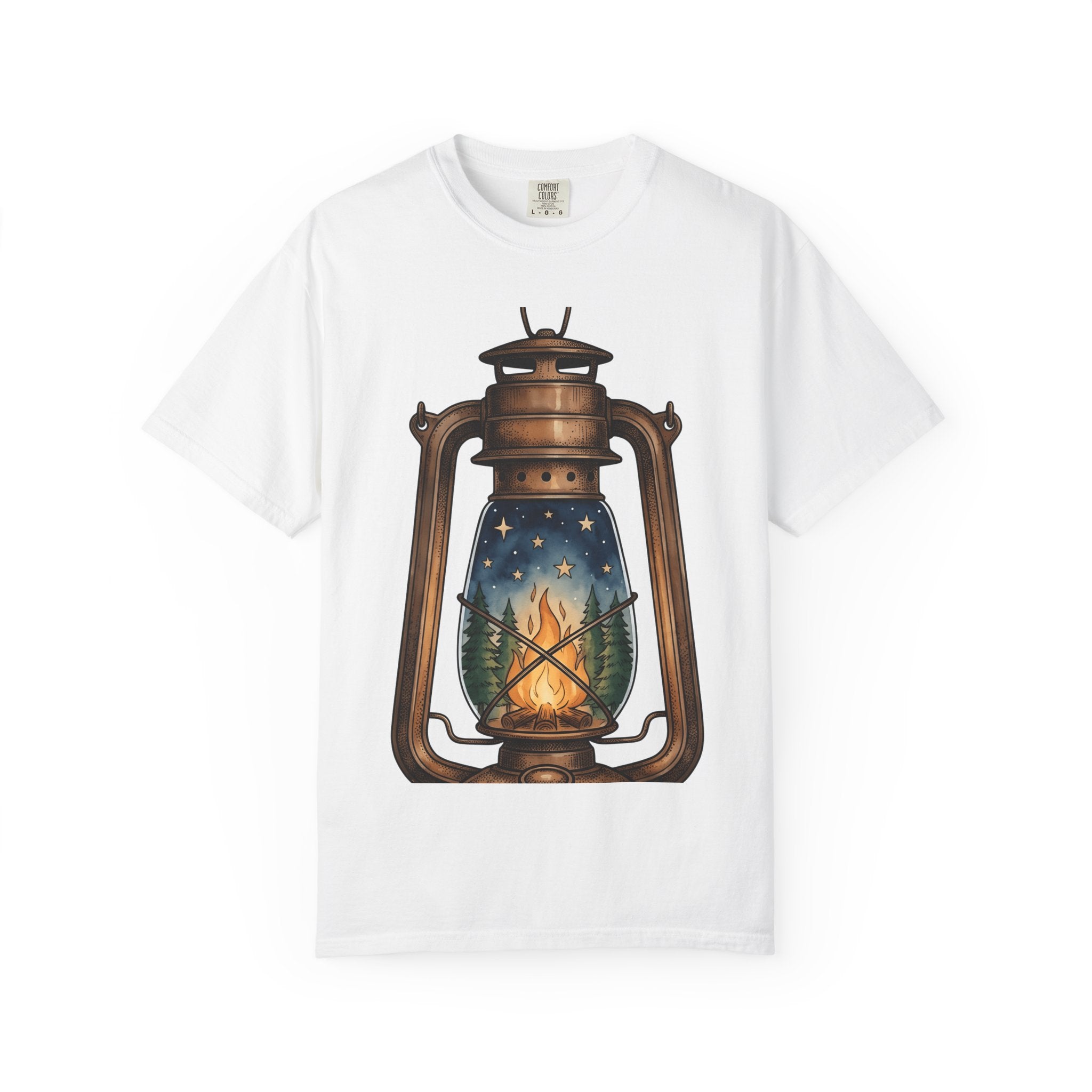 Antique Lantern Shirt Camping Nature Gift Women Cartoon Tee Lamp T-Shirt Camper Fan Lantern Tshirt Wilderness Graphic Pastel Campfire Tshirt