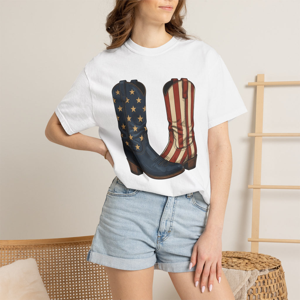 Cowboy Boots Shirt America Rodeo Gift Women Americana Tee Boots T-Shirt American Fan Country Tshirt Rodeo Graphic Hand Drawn Stars Tshirt