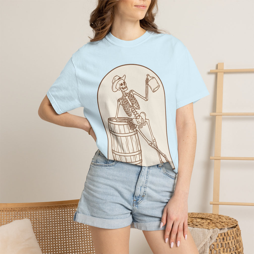 Western Skeleton Shirt Halloween Cowboy Gift Women Sketch Tee Skeleton T-Shirt Horror Fan Sketched Tshirt Rodeo Graphic Retro Whiskey Cask