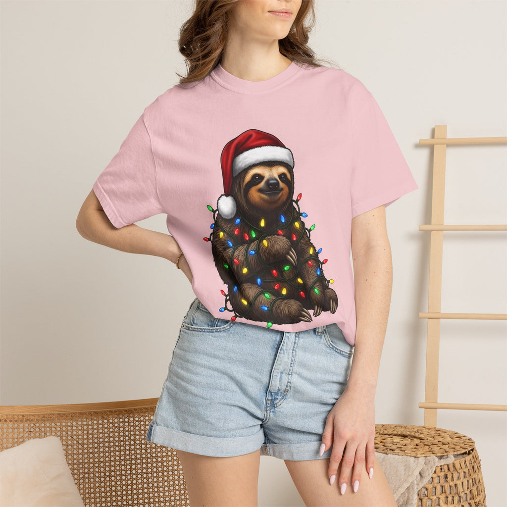 Sloth Holiday Hat Shirt Christmas Creatures Gift Women Animation Tee Sloth Hat T-Shirt Xmas Fan Cartoon Tshirt Animal Graphic Doodle Led