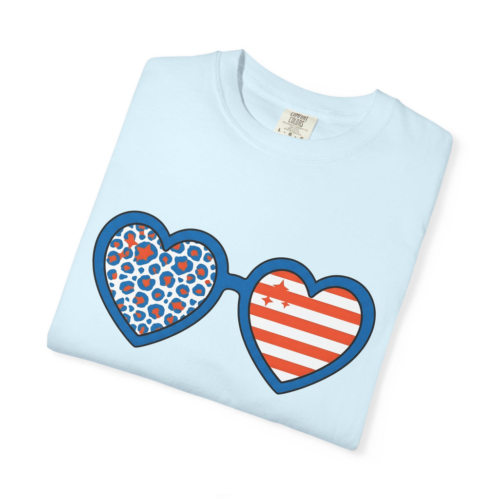 Heart Shades Shirt America Flag Gift Women Vibrant Tee Shades T-Shirt American Fan Patriotic Tshirt Banner Graphic Vintage Leopard Pattern