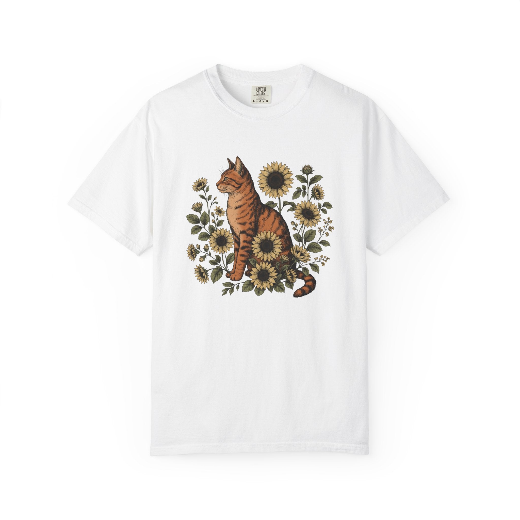 Tabby Cat Shirt Cat Floral Gift Women Botanical Tee Kitty T-Shirt Cat Fan Foliage Graphic Vintage Sunflower Tshirt