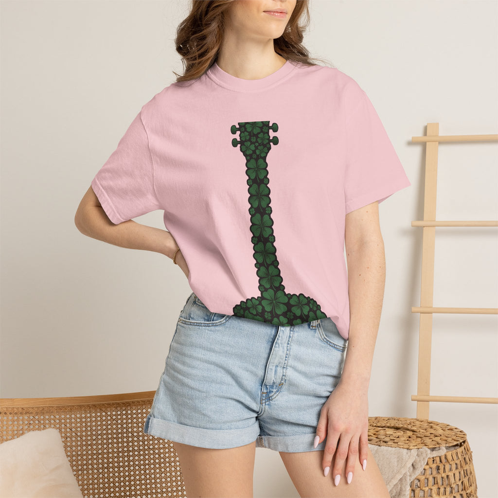 Shamrock Guitar Shirt St Patrick's Day Sound Gift Women Doodle Tee Guitar T-Shirt Luck Fan Hand Drawn Tshirt Music Graphic Cartoon Clovers