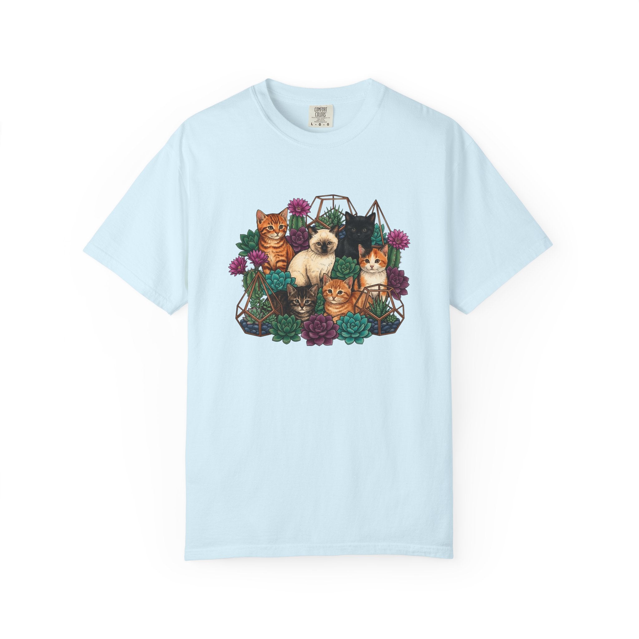 Cats Cluster Shirt Cat Bouquet Gift Women Leafy Tee Kittens T-Shirt Cat Fan Foliage Tshirt Floral Graphic Antique Aloe Tshirt