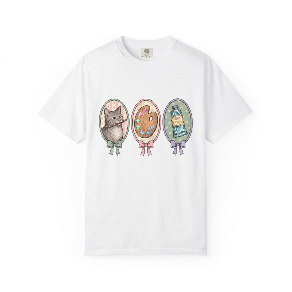 Kitten Brush Shirt Cat Painter Gift Women Retro Tee Cat Brush T-Shirt Cat Fan Feline Tshirt Artistic Graphic Painter Design Sketch Color