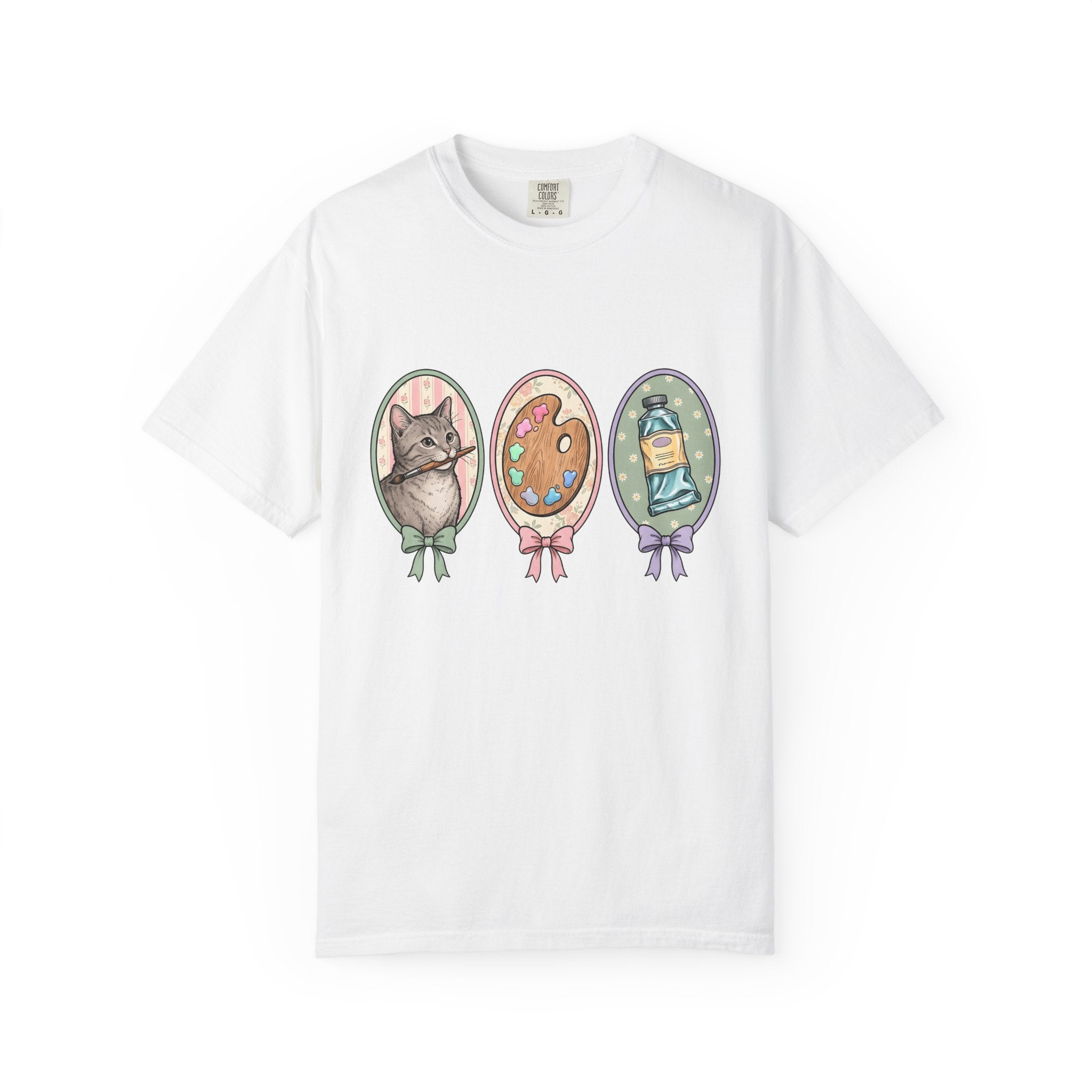 Kitten Brush Shirt Cat Painter Gift Women Retro Tee Cat Brush T-Shirt Cat Fan Feline Tshirt Artistic Graphic Painter Design Sketch Color