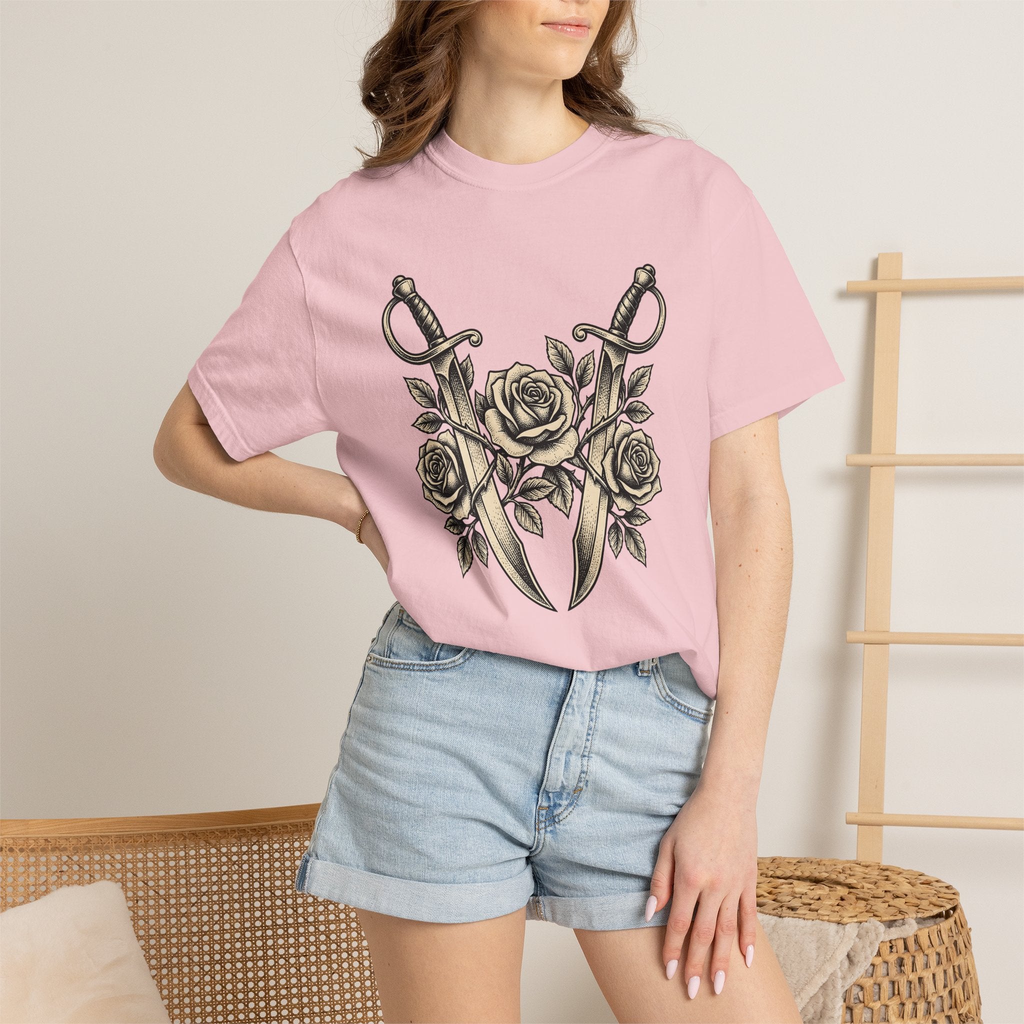 Stiletto Flower Shirt Floral Spooky Gift Women Sketch Tee High Heel Flower T-Shirt Florist Fan Drawing Graphic Tshirt Old School Bouquet