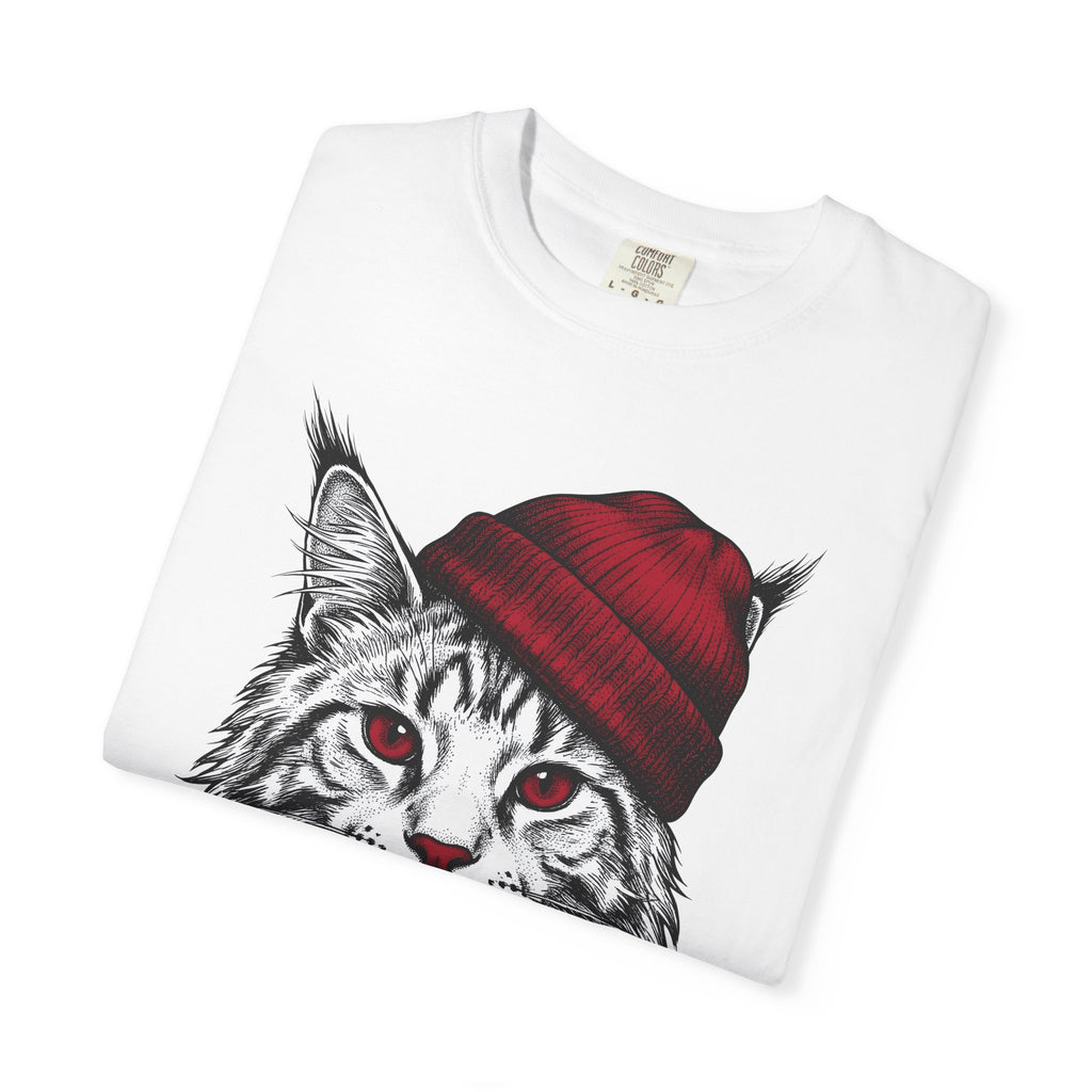 Feline Beanie Shirt Cat Apparel Gift Women Cartoon Tee Kitty T-Shirt Cat Fan Comic Tshirt Clothing Graphic Rustic Toque Tshirt