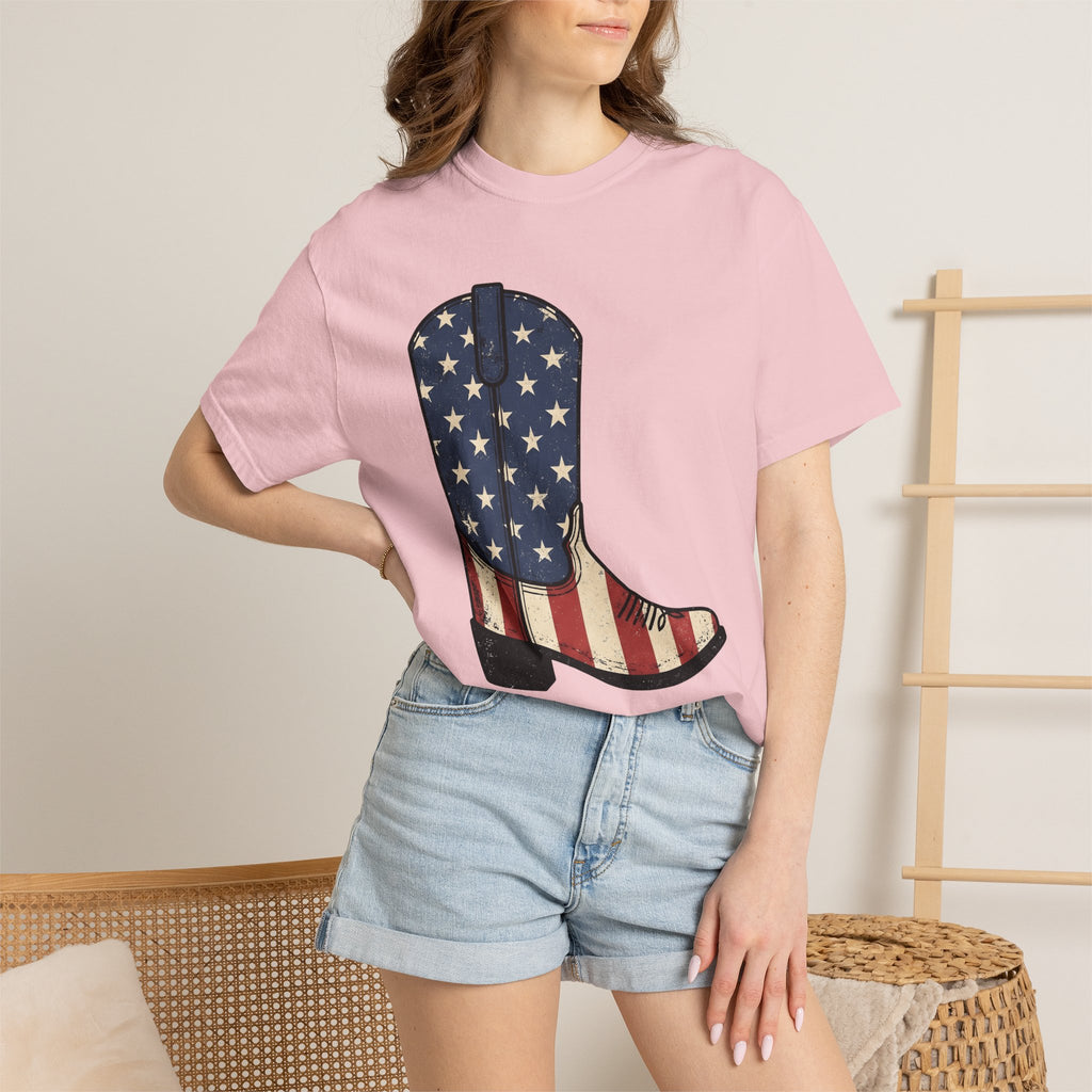 Cowboy Boot Shirt America Country Gift Women Hand Drawn Tee Boot T-Shirt American Fan Illustrated Tshirt Country Graphic Sketch Star Pattern