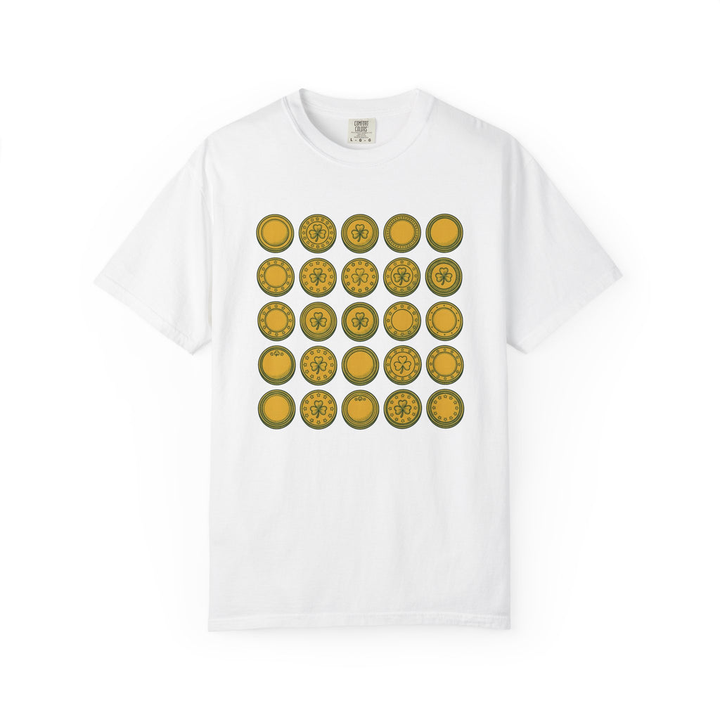 Gold Coins Shirt St Patrick's Day Luck Gift Women Doodle Tee Treasure T-Shirt St Patricks Fan Handdrawn Tshirt Fortune Graphic Vintage