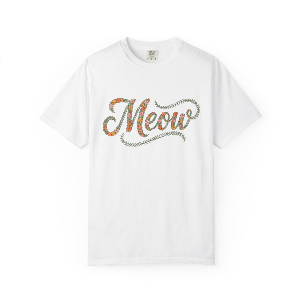 Flower Lettering Shirt Cat Blossoms Gift Women Sketch Tee Typography T-Shirt Cat Lady Feline Fan Hand Drawn Tshirt Floral Graphic Retro
