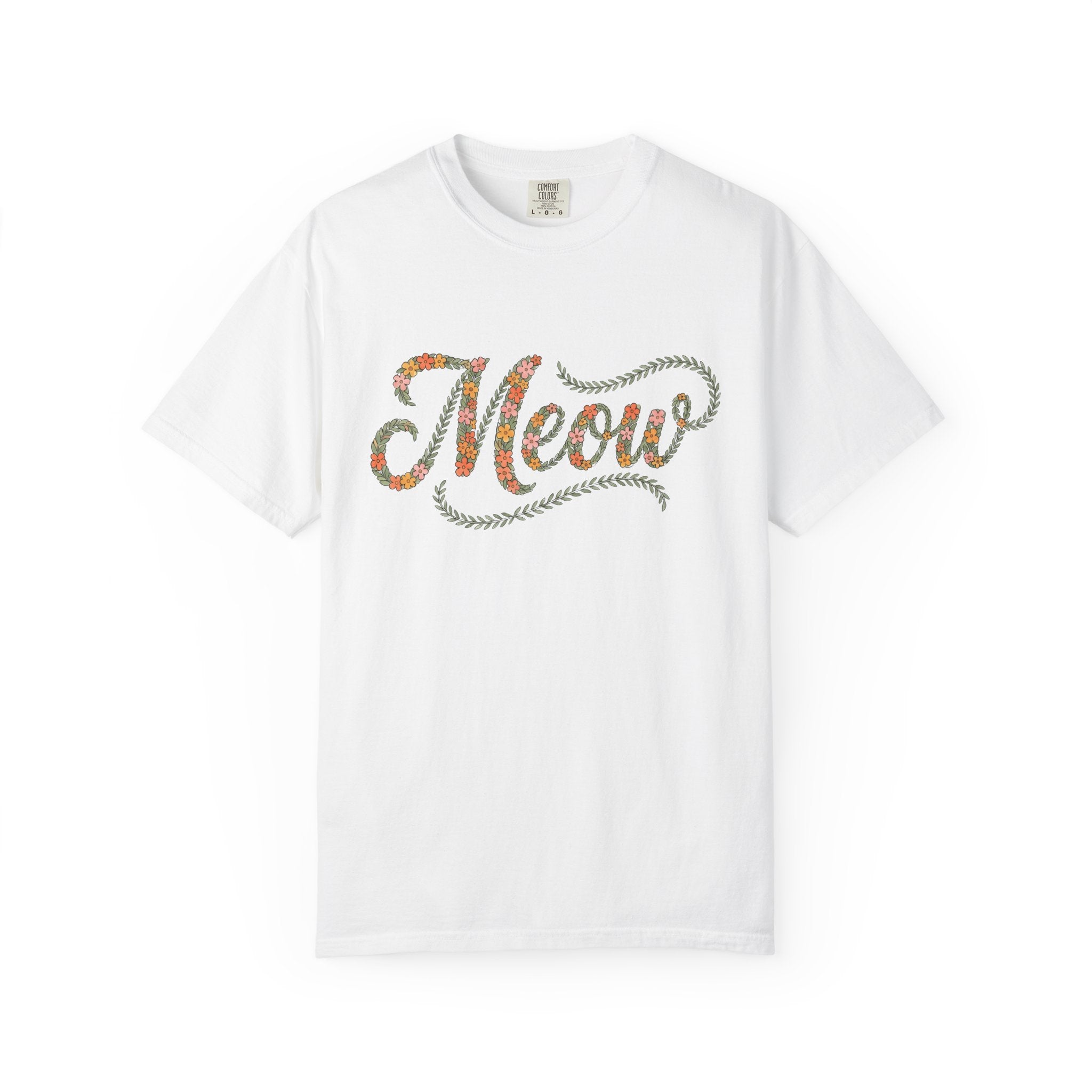 Flower Lettering Shirt Cat Blossoms Gift Women Sketch Tee Typography T-Shirt Cat Lady Feline Fan Hand Drawn Tshirt Floral Graphic Retro