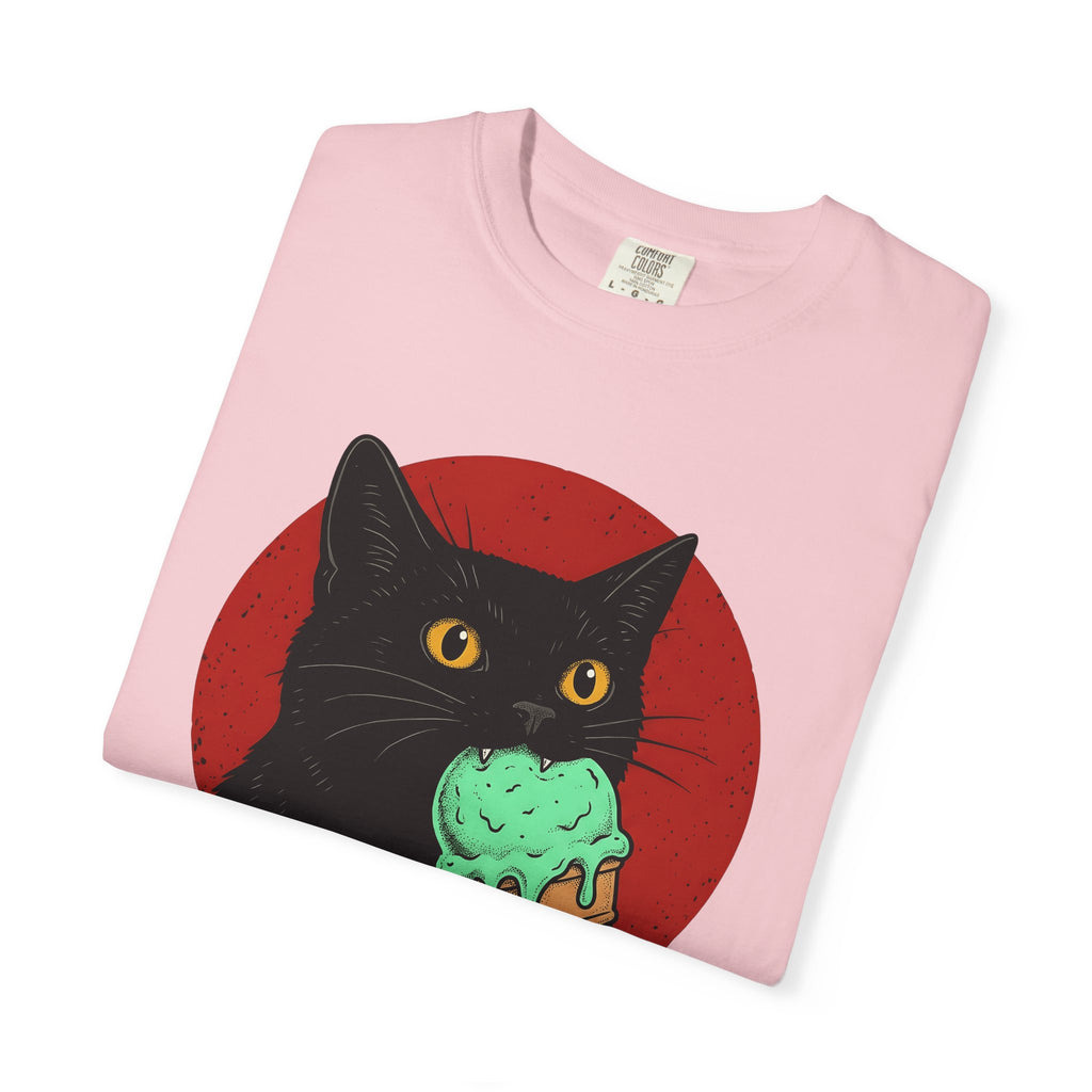 Black Cat Shirt Cat Culinary Gift Women Modern Graphic Tee Cat T-Shirt Feline Fan Kitty Tshirt Foodie Design Classic Ice Cream Cone Tshirt