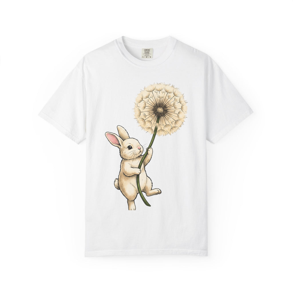 Bunny Dandelion Shirt Cute Animal Gift Women Whimsical Tee Rabbit T-Shirt Kawaii Fan Cartoon Tshirt Creature Graphic Hand Drawn Flower