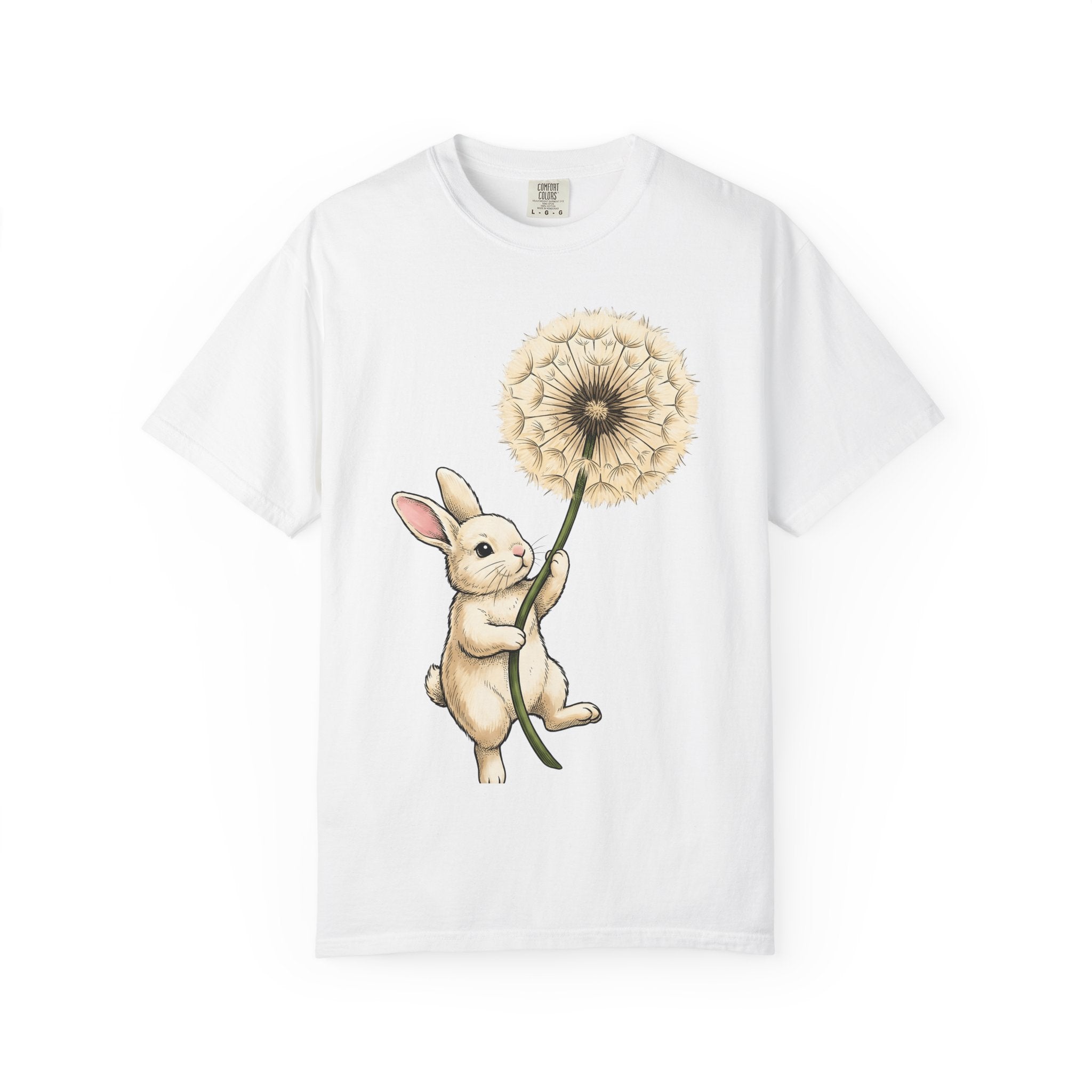 Bunny Dandelion Shirt Cute Animal Gift Women Whimsical Tee Rabbit T-Shirt Kawaii Fan Cartoon Tshirt Creature Graphic Hand Drawn Flower