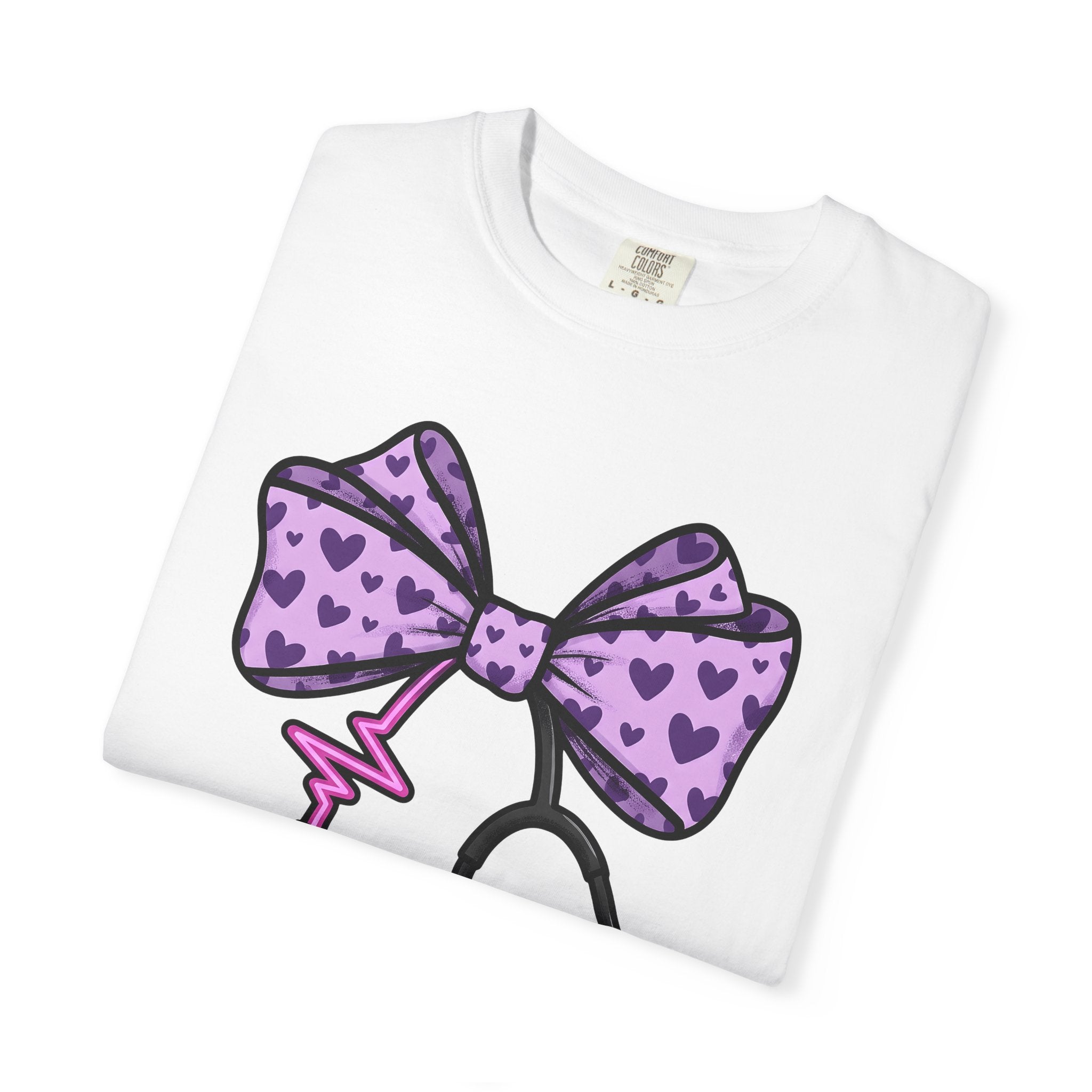 Heart Bow Stethoscope Shirt Nurses Clinic Gift Women Illustration Tee Stethoscopes T-Shirt Nurse Enthusiast Medical Tshirt Hospital Graphic