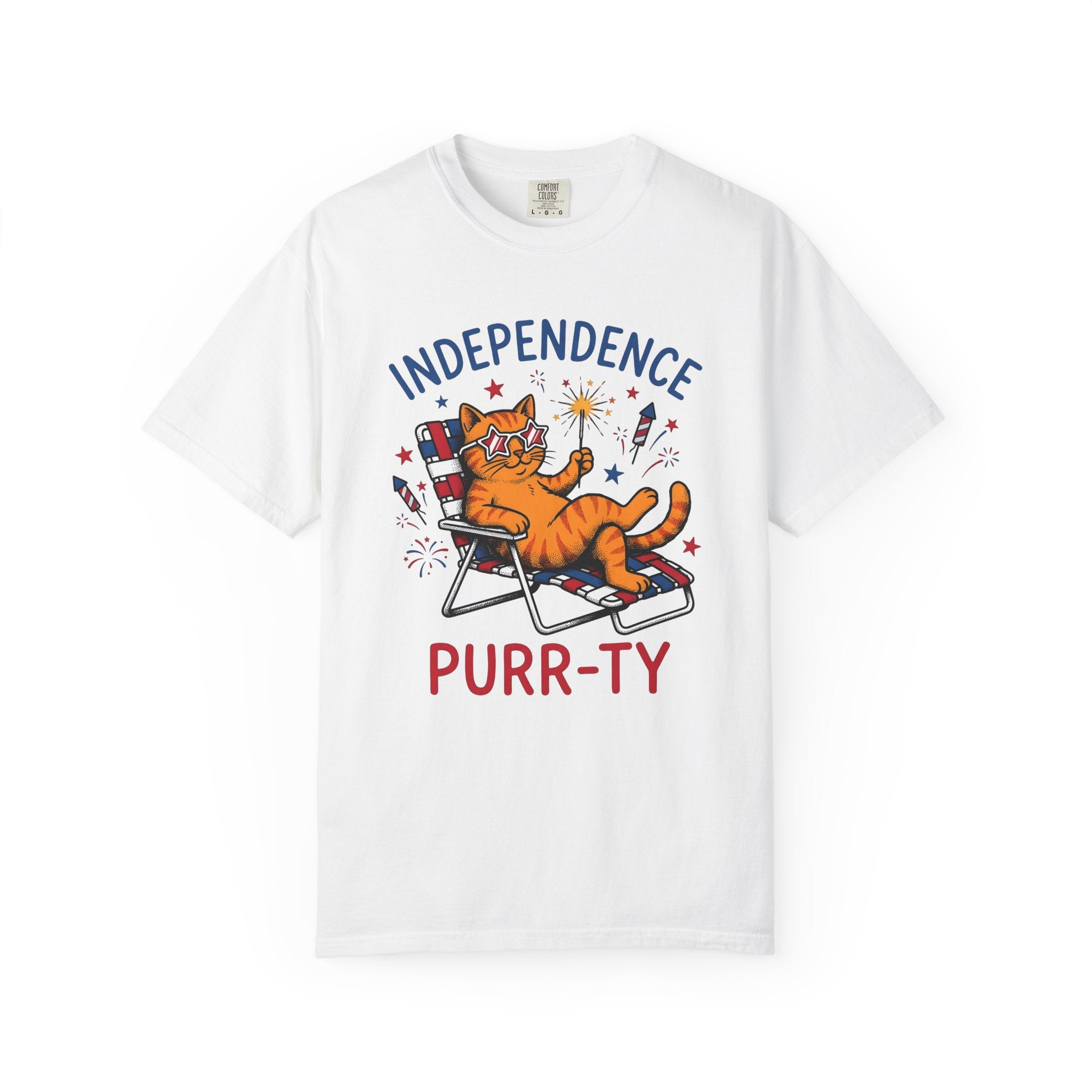 Flag Cat Shirt 4th Of July Animal Gift Women Hand Drawn Tee Kitty T-Shirt Patriot Fan Illustrated Tshirt Creatures Graphic Sketch