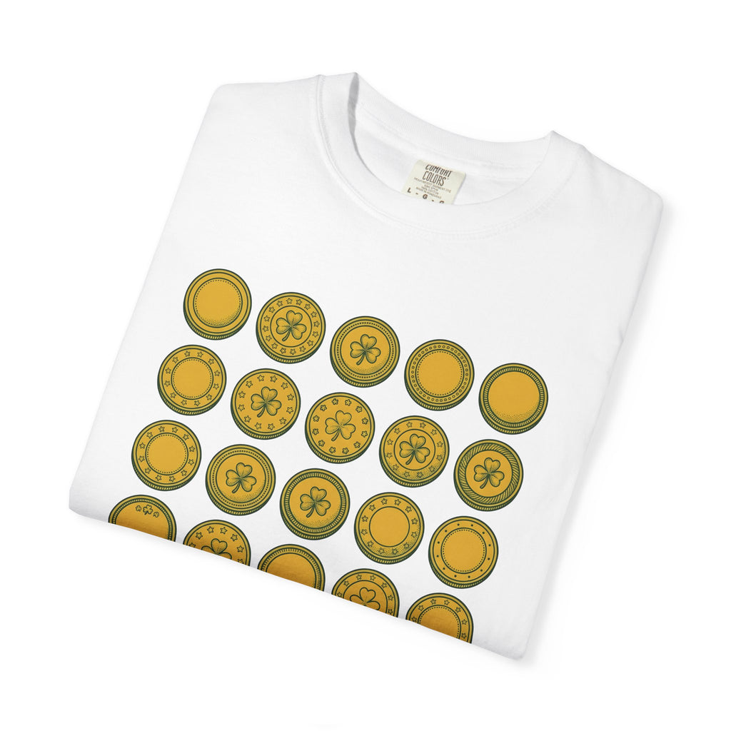 Gold Coins Shirt St Patrick's Day Luck Gift Women Doodle Tee Treasure T-Shirt St Patricks Fan Handdrawn Tshirt Fortune Graphic Vintage